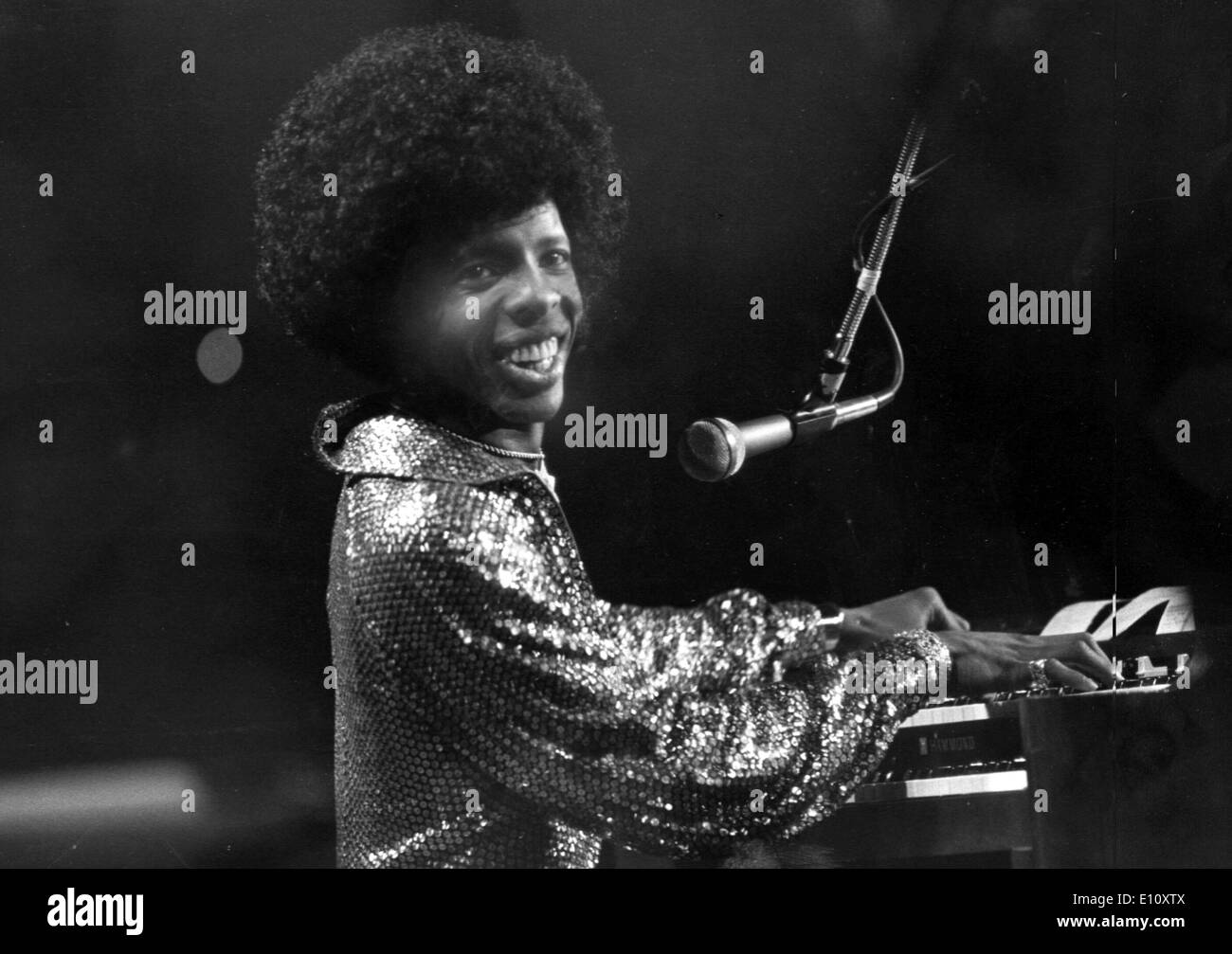 Visionary bandleader SLY (SYLVESTER STEWART) STONE, of Sly and The Family Stone, playing at Madison Square Gardens Stock Photo