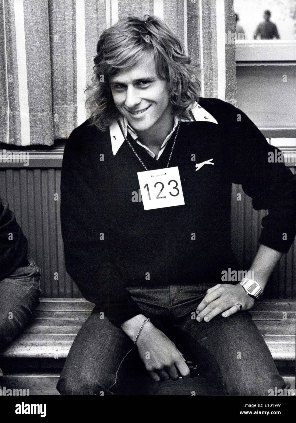Oct. 03, 1974 - Bjorn Borg reports at army National Service Center: Like other Swedish 18 year old, Bjorn Borg, the young golden boy of tennis, this week reported to an Army national service center in Stockholm, where he completed medical and aptitude tests. Because he spends more than six months abroad each year it is unlikely that he will be called up. Bjorn Borg, Nr.123, During a break at the Army enlistment central. Stock Photo