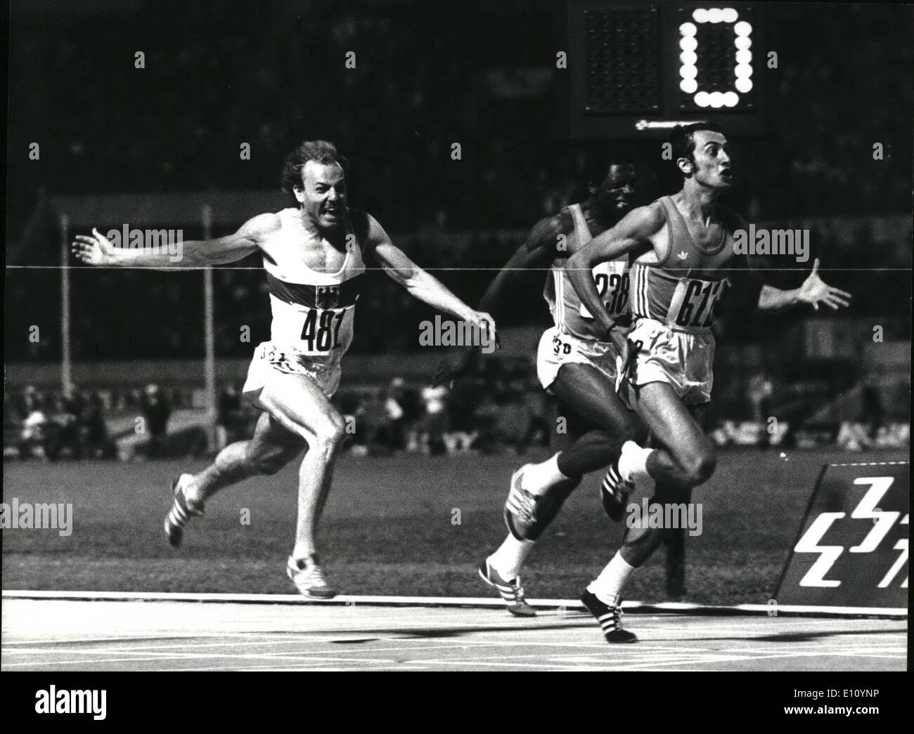 Sep. 09, 1974 - XI European Athelic championships.: Mennea P. Ita. wins the final of 200 m. Ommery Ger (481) second and Arama, Fra, 238, fourth. Stock Photo