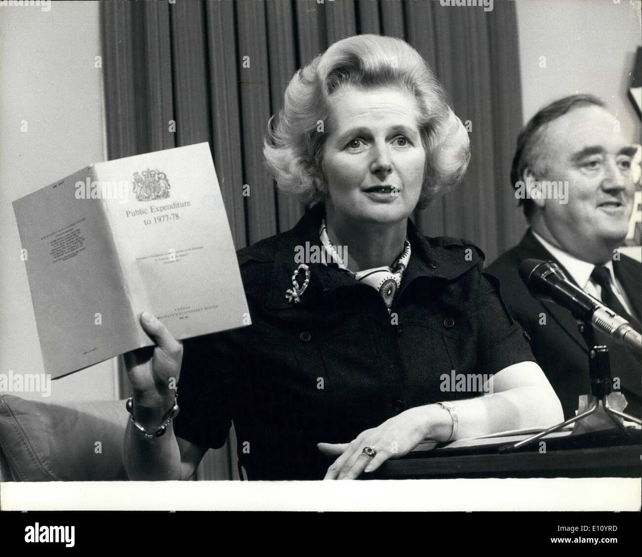 Sep. 09, 1974 - Mrs. Thatcher promises 9 1/2 percent mortgages by Christmas a tory election pledge: The Conservatives took the initiative in the election campaign yesterday with an absolutely firm pledge that their plan for a maximum mortgage rate of 9 1/2 percent will be introduced by Christmas. The pledge was given by Mrs. Margaret Thathcer, leader of the study group which devised the plan. The present mortgage rate is 11 percent. Photo shows Mrs. Margaret Thatcher making her election promise of 9 1/2 percent in London yesterday. with her at the Conservative Press conference is Mr Stock Photo
