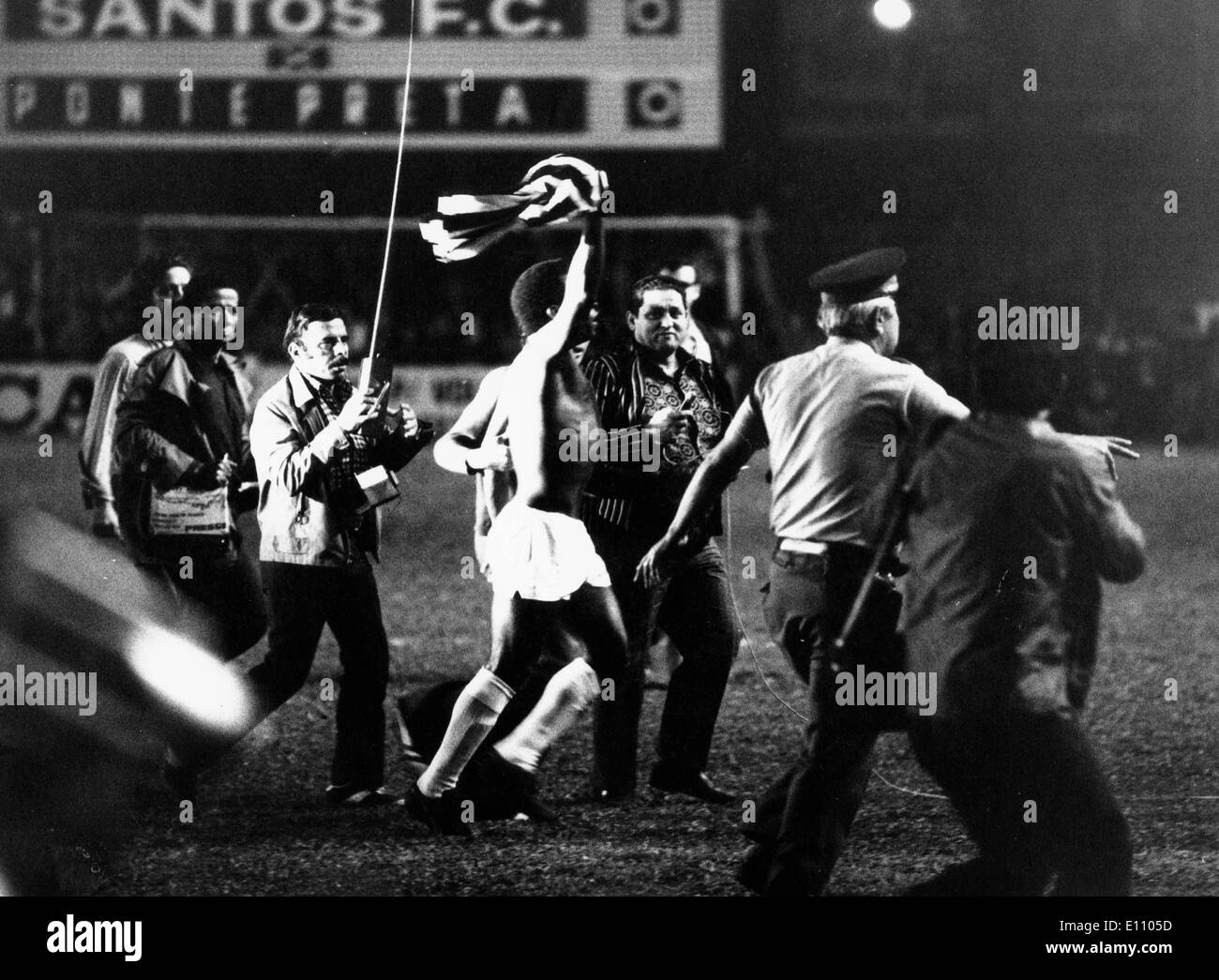 Footballer Pele celebrates game win Stock Photo