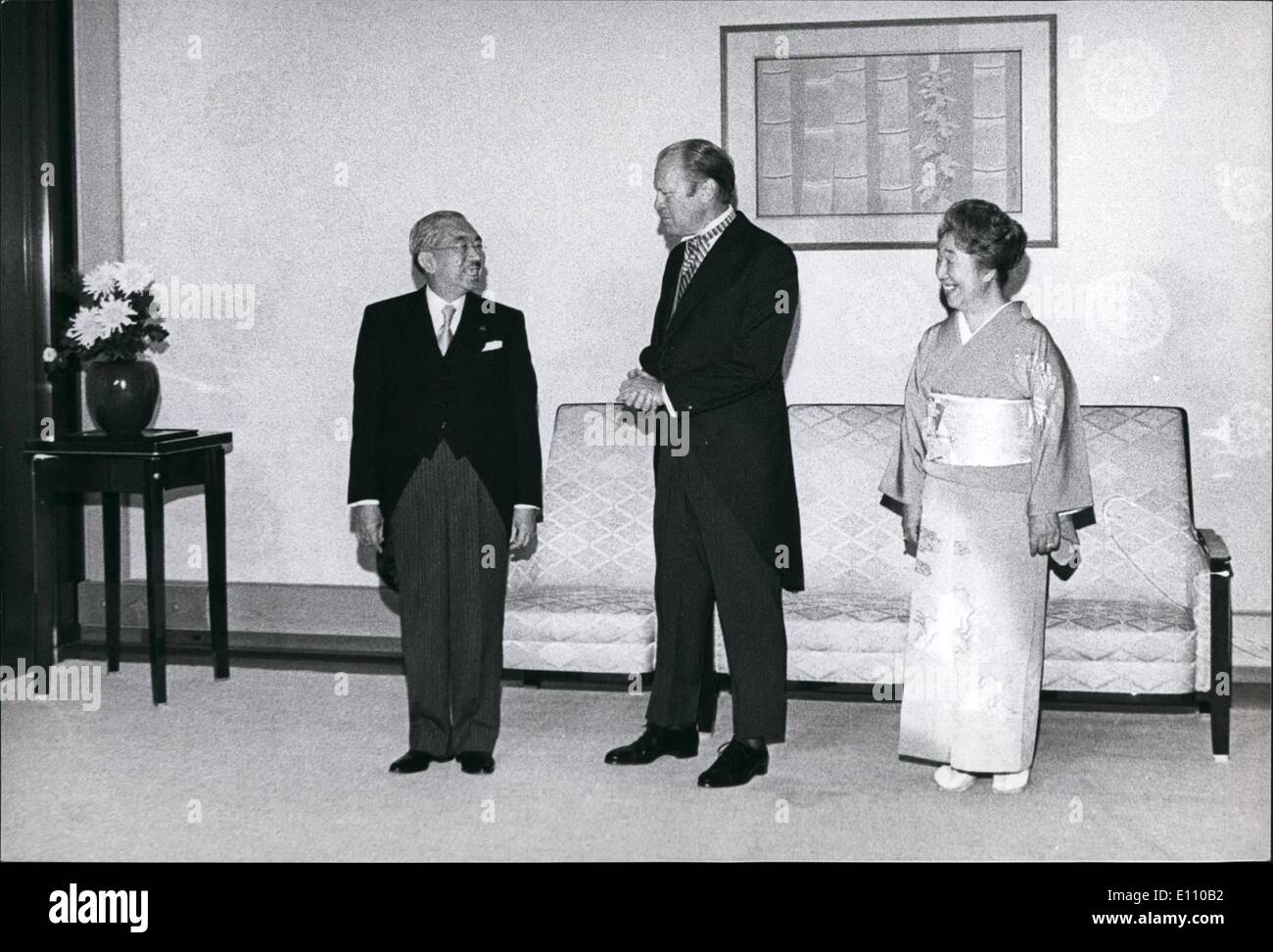 Nov. 11, 1974 - President Ford Visits Japan: President Gerald Ford is received by Emperor Hirohito and Empress Negato art the Imperial Palace in Tokyo, soon after his arrival in Tokyo. He is the first U.S. President in office to visit Japan. Stock Photo