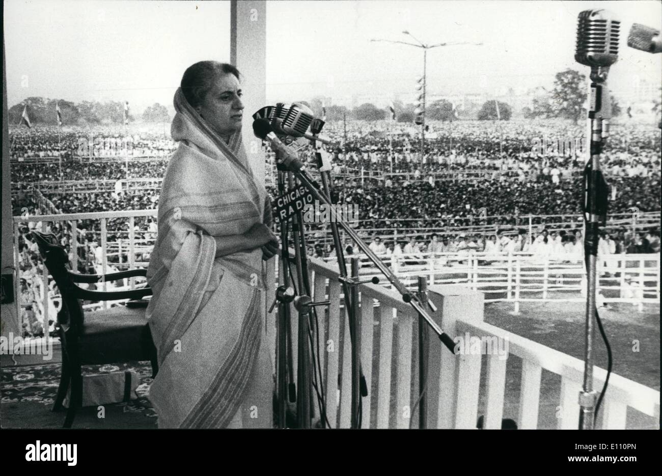 Mar. 03, 1975 - Prime Minister Mrs. Indira Gandhi addressing a massive rally held at Brigade Parade ground on his visit to Calcutta on Tuesday-March 2, 1975 Stock Photo