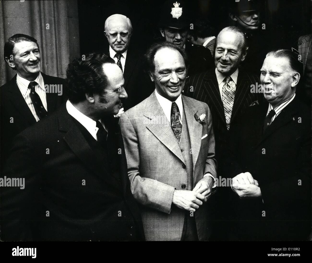 Mar. 03, 1975 - Canadian Prime Minister tours the House of Commons: Mr. Pierre Trudeau, the Canadian Prime Minister, who is on a visit to London, today went to the House of Commons, where he was a guest of the United Kingdom Branch of the Commonwealth Parliamentary Association. Photo shows MR. Pierre Trudeau seen in centre, with members of the U.K. Branch of the Commonwealth Parliamentary Association, outside the House of Commons this afternoon. Stock Photo