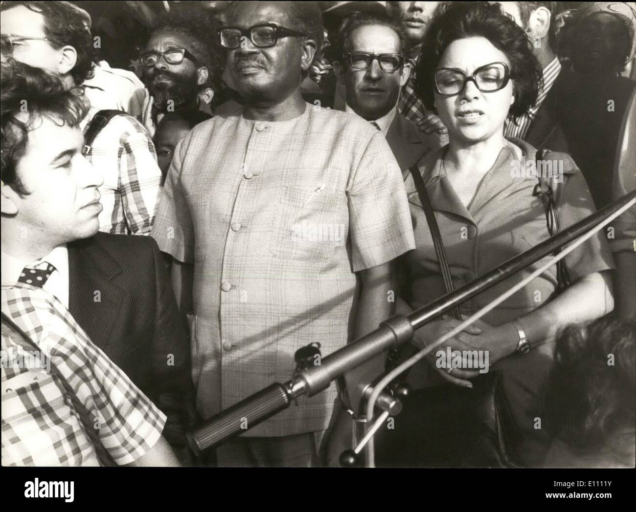 Mar. 03, 1975 - A. Neto come back home to Angola: Big MPLA meeting in Luanda, A. Neto and his wife. In background the delegates Stock Photo