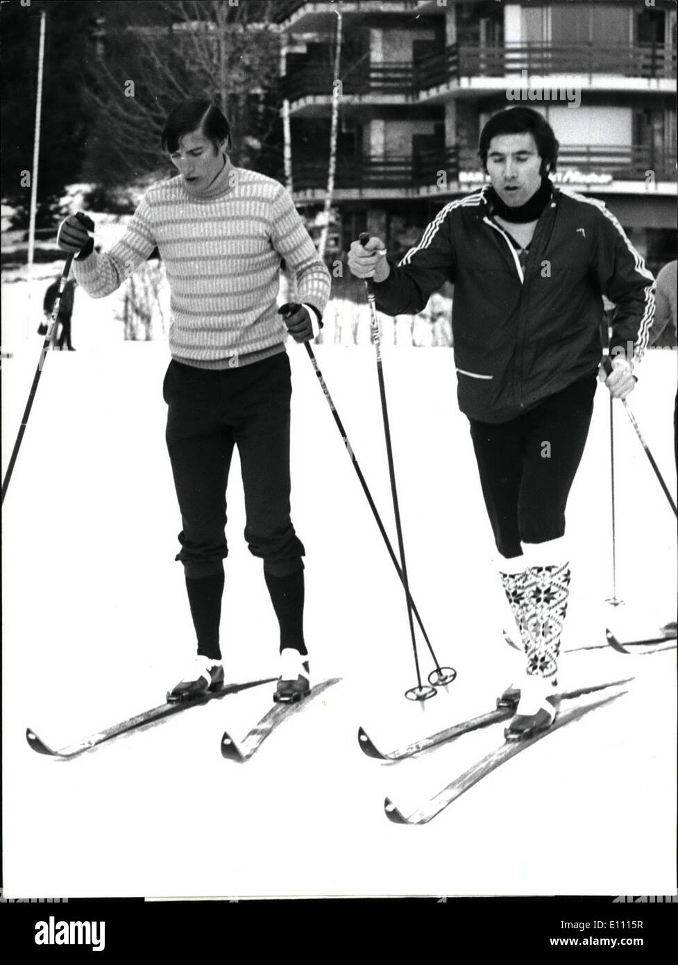 Dec. 12, 1974 - Eddy Merckx Skiing in Switzerland: Photo shows Eddy Merckx starting for a long promenade on skis, accompanied by his ''lieutenant'', Bruere (left) Stock Photo