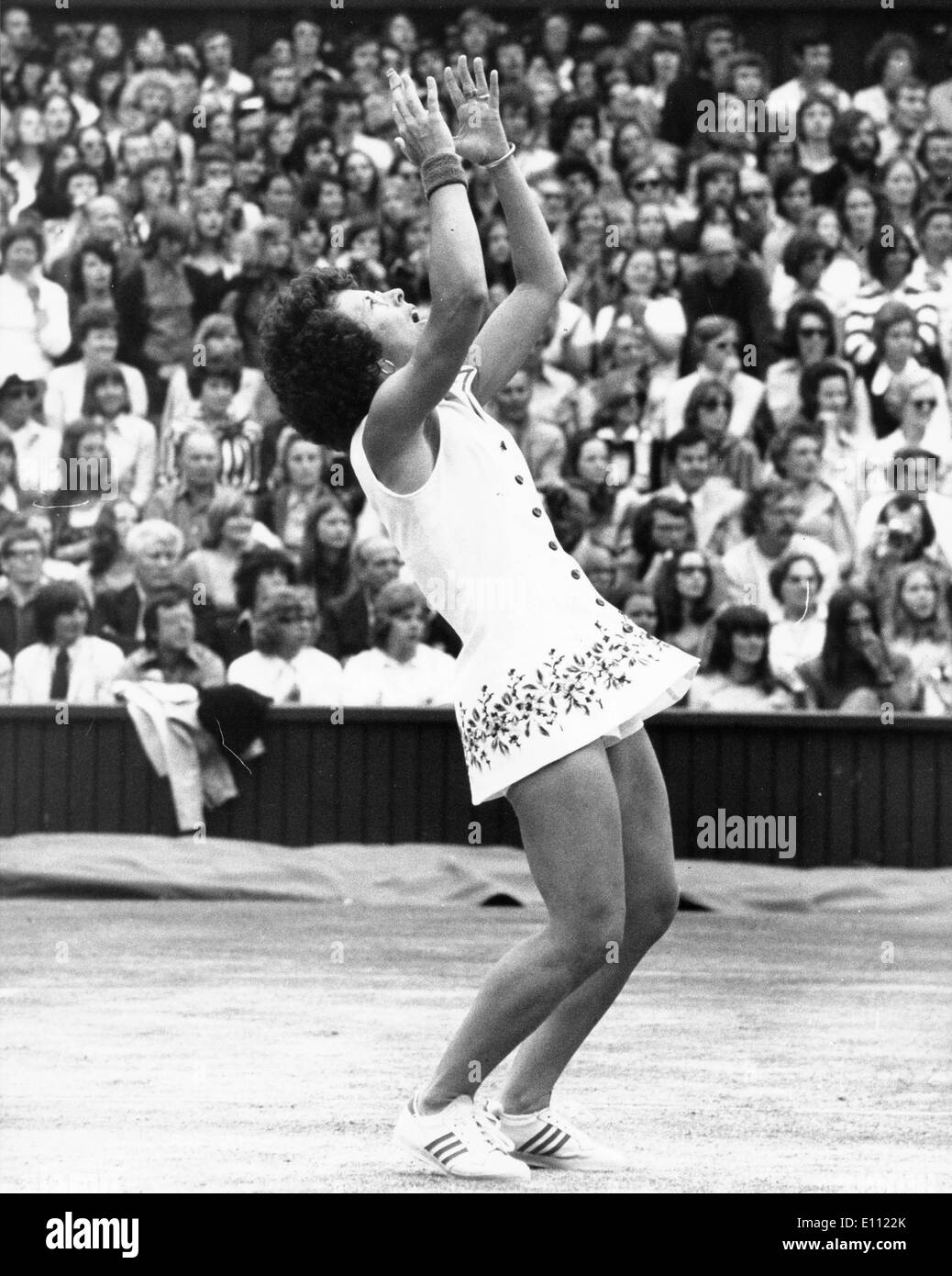 Tennis player Billie Jean King celebrates win Stock Photo