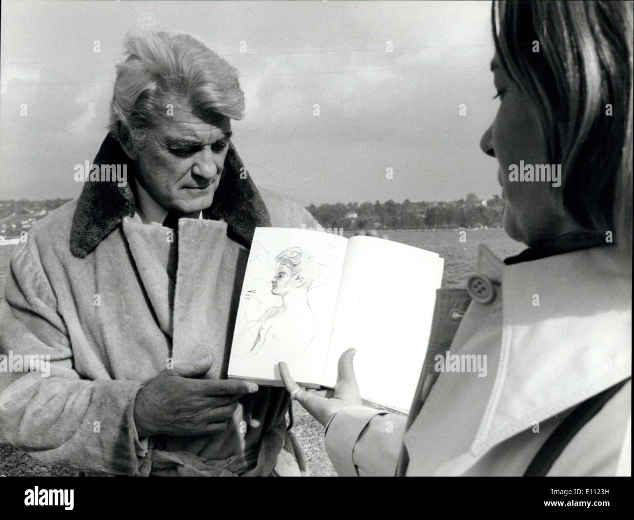 Apr. 14, 1975 - Jean Marais Biography Presented in Geneva. Famous french film and scene actor Jean Marais presented in Geneva his autobiography ''Histoires de ma vie'' containing unedited letters, drawings and poems of Jean Marais. Ops: In this book a portrait of Jean Marais by the author's greatest friend, the late poet Jean Cocteau. Stock Photo