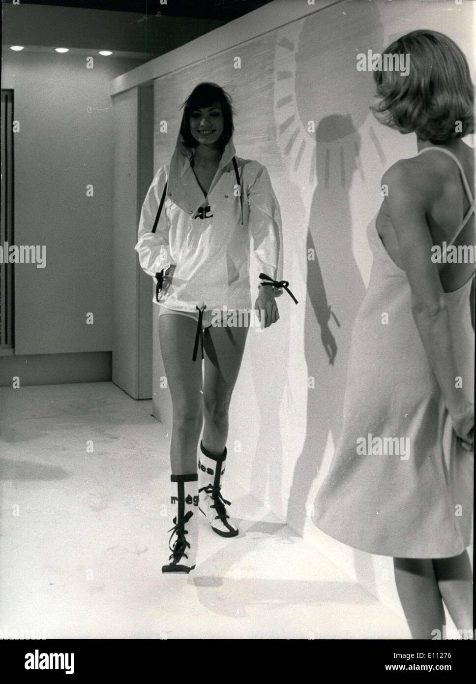 Jan. 30, 1975 - As the years pass, Courreges proposes new creations that still retain his particular style. Here is a design from the new 1975 spring and summer collection presented this morning. Stock Photo