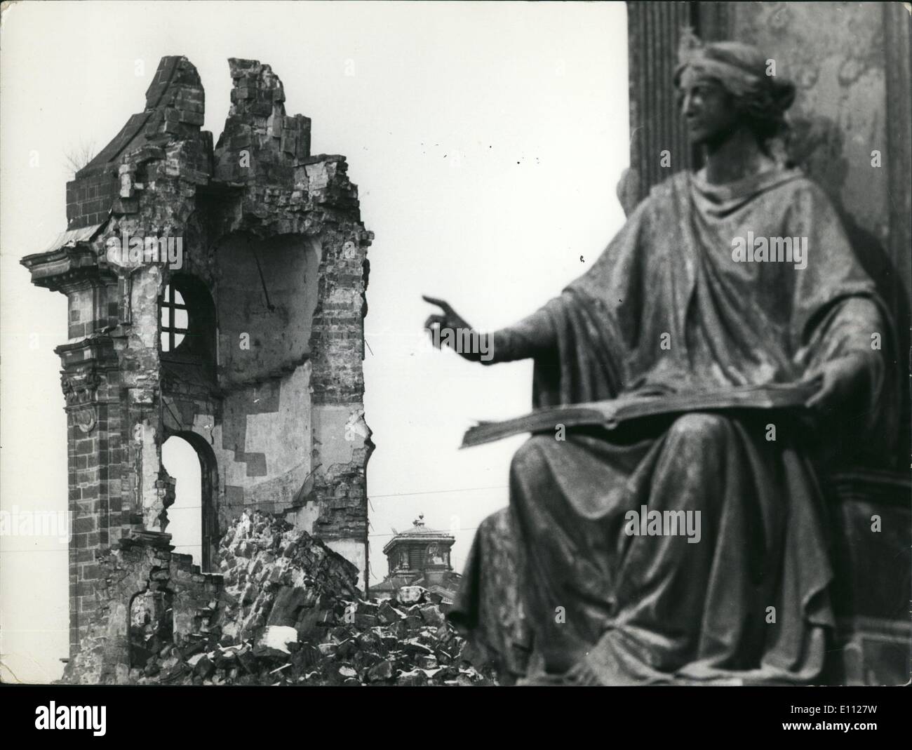 Feb. 02, 1975 - Never Again! The ruins of the Frauenkirche in Dresden(picture) remain a reminder for the senseless destruction of Dresden in February 1945 by Anglo-American bombing. The Baroque church, built in 1734, was a symbol of the Elbe Metropolis. Butcher Armand O Stock Photo