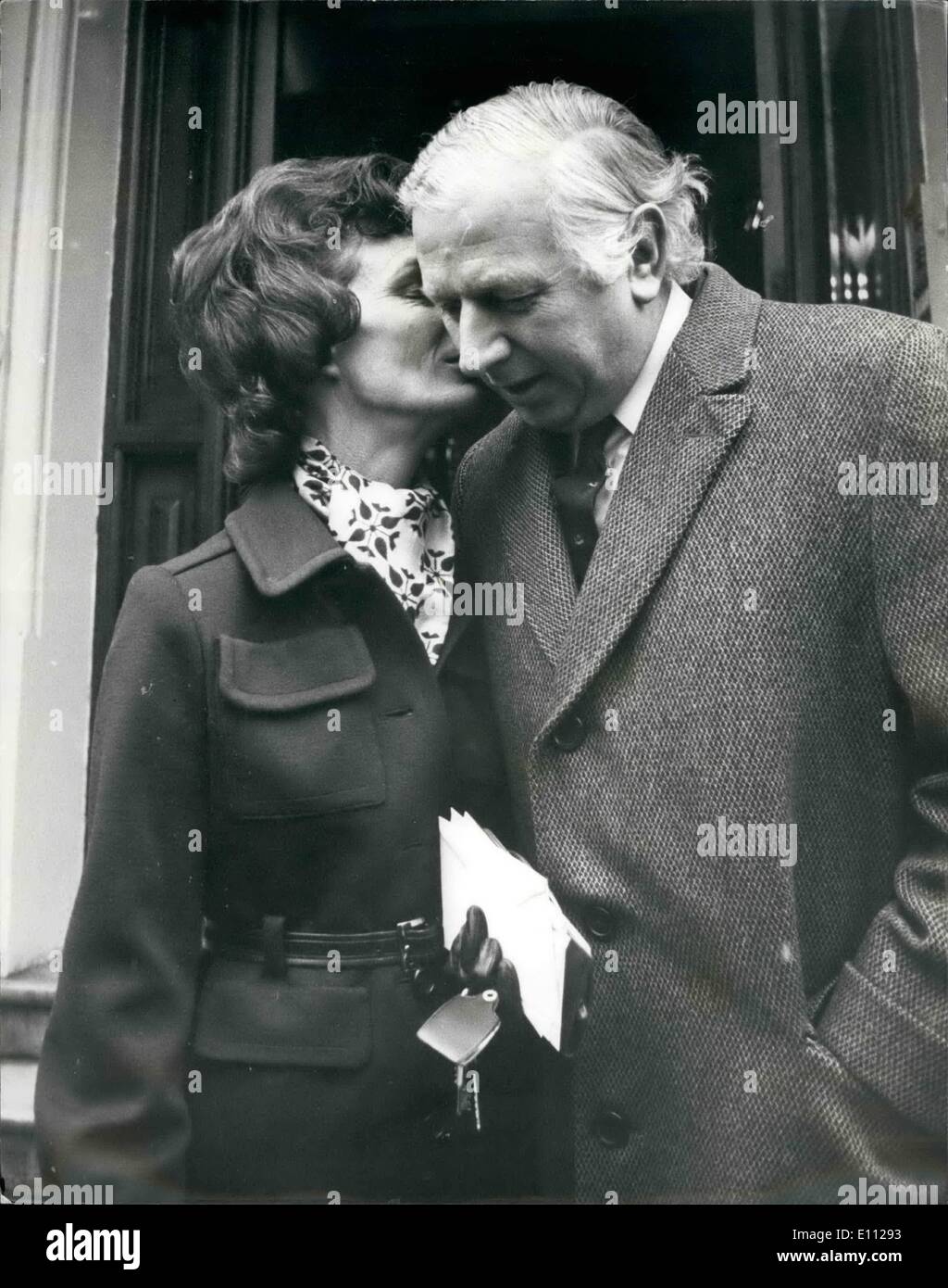Feb. 02, 1975 - Scond Ballot For Tory Party Leadership: The second ballot for the leadership of the Conservative Party takes place today. Photo Shows Mr. James Prior, one of the candidates, gets a good luck kiss from his wife when he left his home in Victoria today. Stock Photo