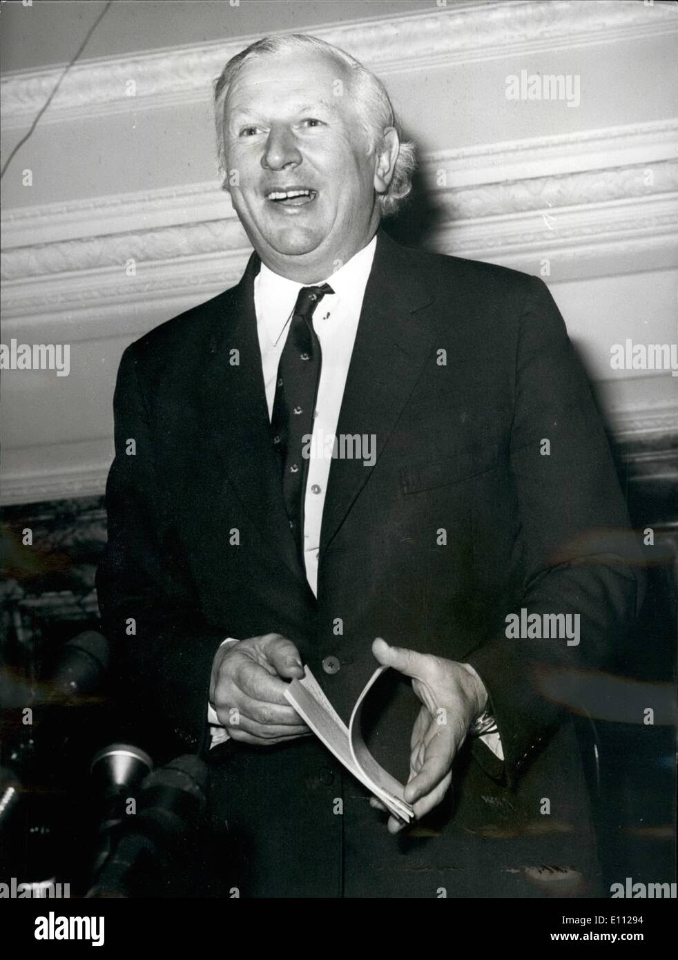 Feb. 02, 1975 - James Prior to Enter Battle for Tory Leadership: Speaking at a Public Relations Consultants' Lunch, at the Constitutional Club today, Mr. James Prior announced that he would be a candidate for next week's second ballot for the leadership of the Conservative Party. Keystone Photo Shows:- Mr. James Prior pictured at the Lunch today. Stock Photo