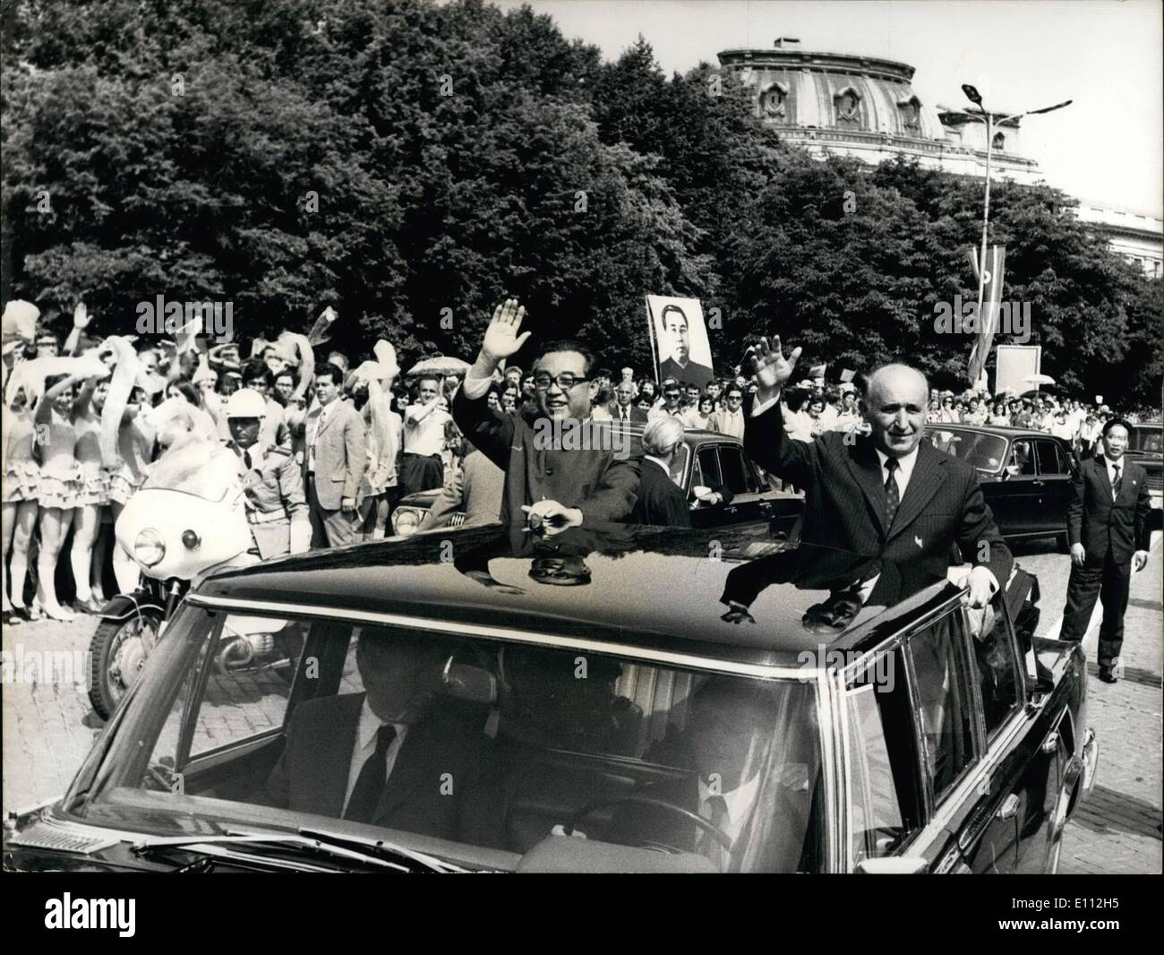 Jun. 06, 1975 - Kim Il sung visits Bulgaria: On invitation of the Central Committee of the Bulagarian Communist Party, the State Council and the Council of Ministers of Bulgaria a party and government delegation of the Korean People's Democratic Republic arrived for an official friendly visit to Sofia. The delegation was headed by Kim Il Sung,secretary general of the Korean Workers Party CC and President of the Korean People's Democratic Republic Stock Photo