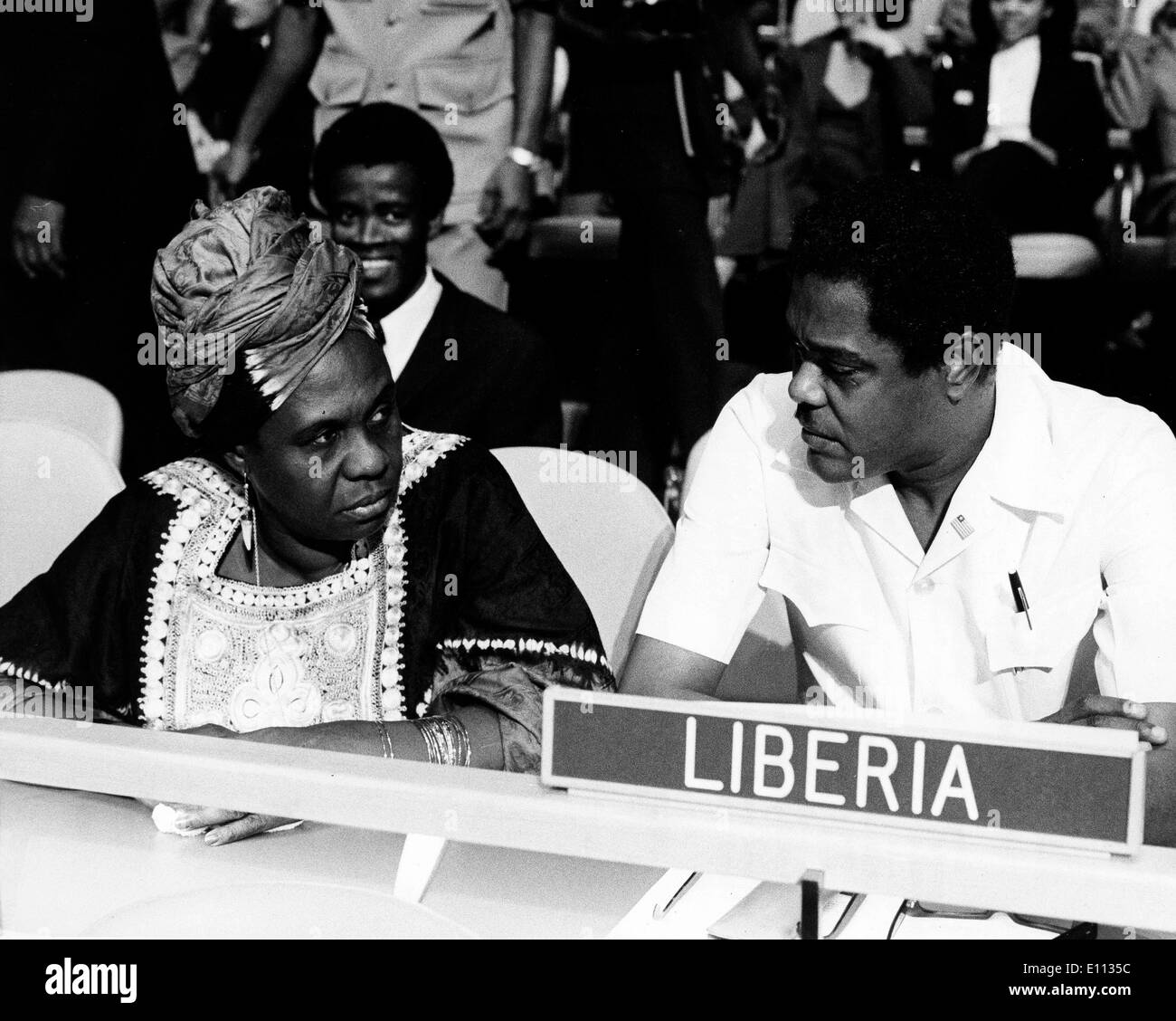 Sep 16, 1975 - New York, NY, USA - (File Photo) Liberians ANGELA BROOKS-RANDOLPH, left, Ambassador-At-Large, and C. CECIL Stock Photo