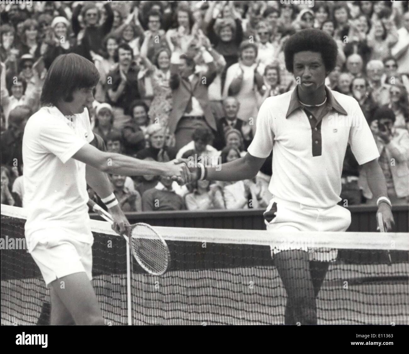 Jul. 05, 1975 - Arthur Ashe USA is the new Wimbledon Champion after defeating Jimmy Connors in the Final : Photo shows Jimmy C Stock Photo