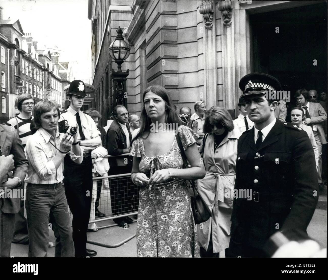 Jul. 07, 1975 - Mr. John Stonehouse is remanded again in custody after bail is refused: Mr. John Stonehouse the Runaway MP appeared before the magistrate at Bow Street Police station again today but was again refused bail and was put on remand in custody and returned to Brixton Prison. Photo shows Jane Stonehouse daughter of John Stonehouse, seen as she left the court, were her father was refused bail today. Stock Photo