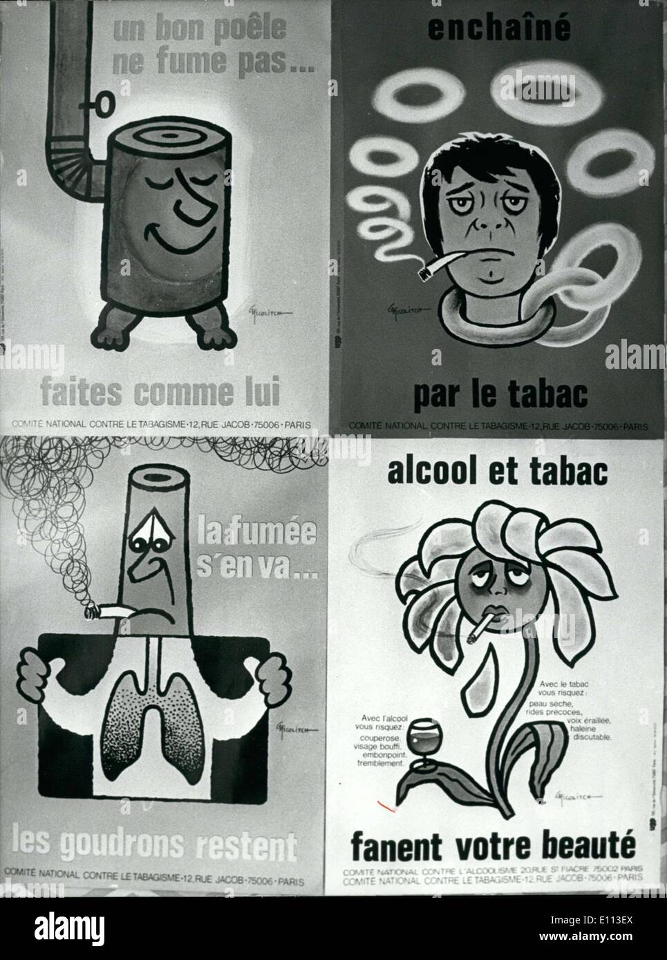 Sep. 18, 1975 - Anti-Smoking Campaign Poster, Simone Veil, Minister Health Stock Photo