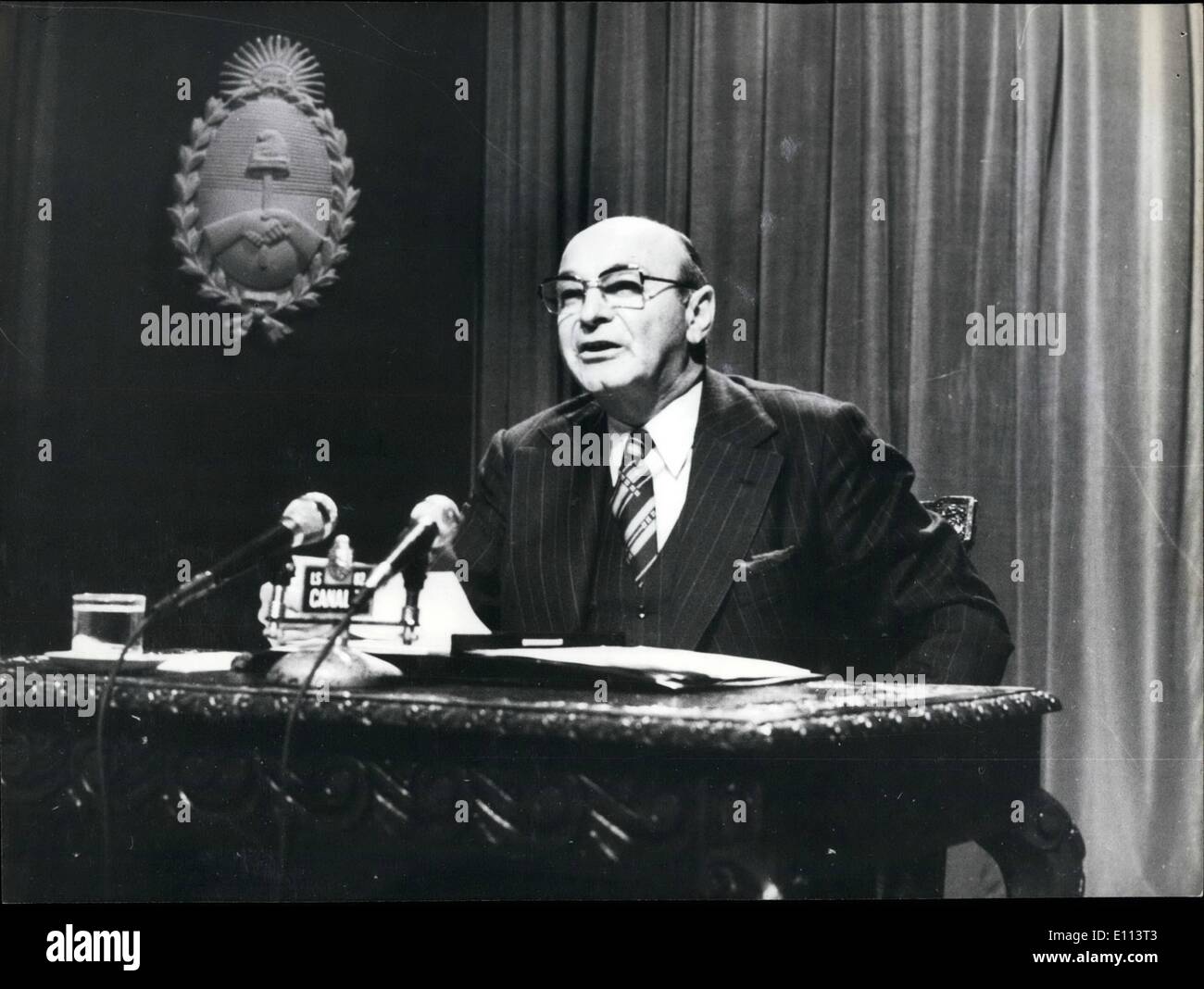 Jul. 07, 1975 - The Economic and Political situation in Argentina. Here are several scenes regarding the situation created due to the assumption of the new economic minister Celestine Rodrigo and the drastic devaluation of the Argentine pero. The Argentine government headed by President Mrs. Maria Estela Martinez de peron is actually embattled with the labour syndicated and at the meantime with capitalism to find a solution in view of the danger of serious strikes, the main amenace of the CGT, labour central of Argentina Stock Photo