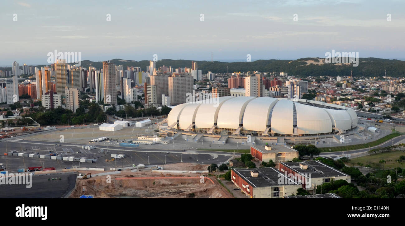 (140521) -- NATAL, May 21, 2014 (Xinhua) -- Photo taken on May 20, 2014 shows a eneral view of the construction site of the Arena das Dunas, in Natal, of Rio Grande do Norte, Brazil. The Arena das Dunas will be the seat of some FIFA's World Cup 2014 matches. (Xinhua/Ana Silva/Estadao Conteudo/AGENCIAESTADO) (rh) (rt)***BRAZIL OUT*** Stock Photo