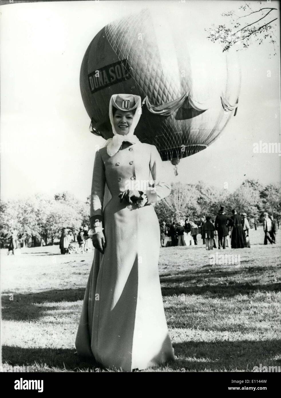 Oct. 17, 1975 - Sarah goes up in a balloon; Glenda Jackson, portraying the great actress Sarah Bernhardt (1844-1923) in the Lavish Reader's Digest film ''Sarah'', now in production in England, took off in a balloon near London last weekend. In the film the scene takes place in Paris in the 1870's when Sarah, then a rebellious young actress with the Comedie Francoise, decide to go ballooning in the Beis de Boulogne but was carried off course by strong winds, missed three performances and was fired Stock Photo