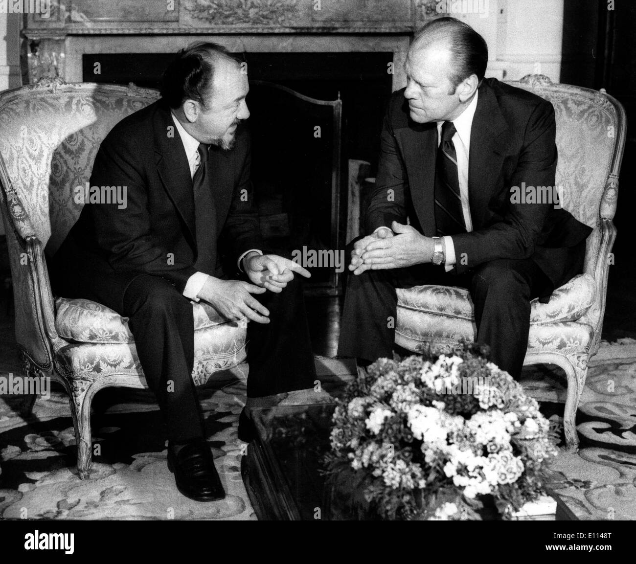 President Gerald Ford with Prime Minister Anker Jorgensen Stock Photo