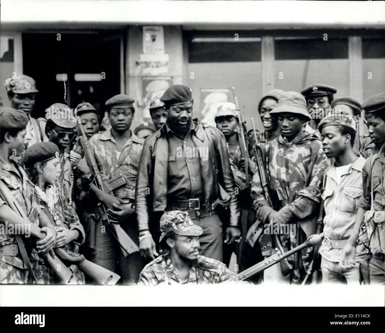 Nov. 07, 1975 - The Fighting intensifies in Angola: The struggle for control of Angola intensifies as Independence Day, November 11th approaches, despite reports from Kampala on Uganda radio of an agreement to form a Tripartite Government, In the South of the country the combined forces on UNITA and the F.N.L.A. continue to put intense military pressure on the M.P.L.A. Photo shows Dr. Jonas Savimbi pictured with his UNITA troops outside his NOVA Lisboa headquarters. Stock Photo