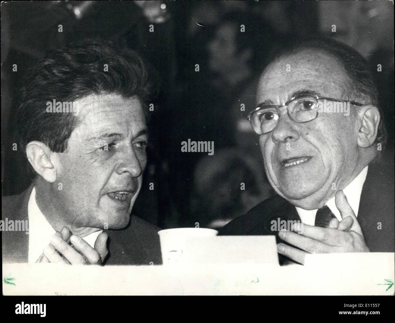 Dec. 12, 1975 - The 80 years of the spanish civil war ''Pasionaria'' Dolores Ibakkuri were celebrated today by a massive manifestation organized by the Italian Communist Party. Many personalities of the International communism attended at the manifestation. Photo shows Enrico Berlinguir, secretary of the BCI and Santiago Carillo, secretary of the Spain' communist Party. Stock Photo