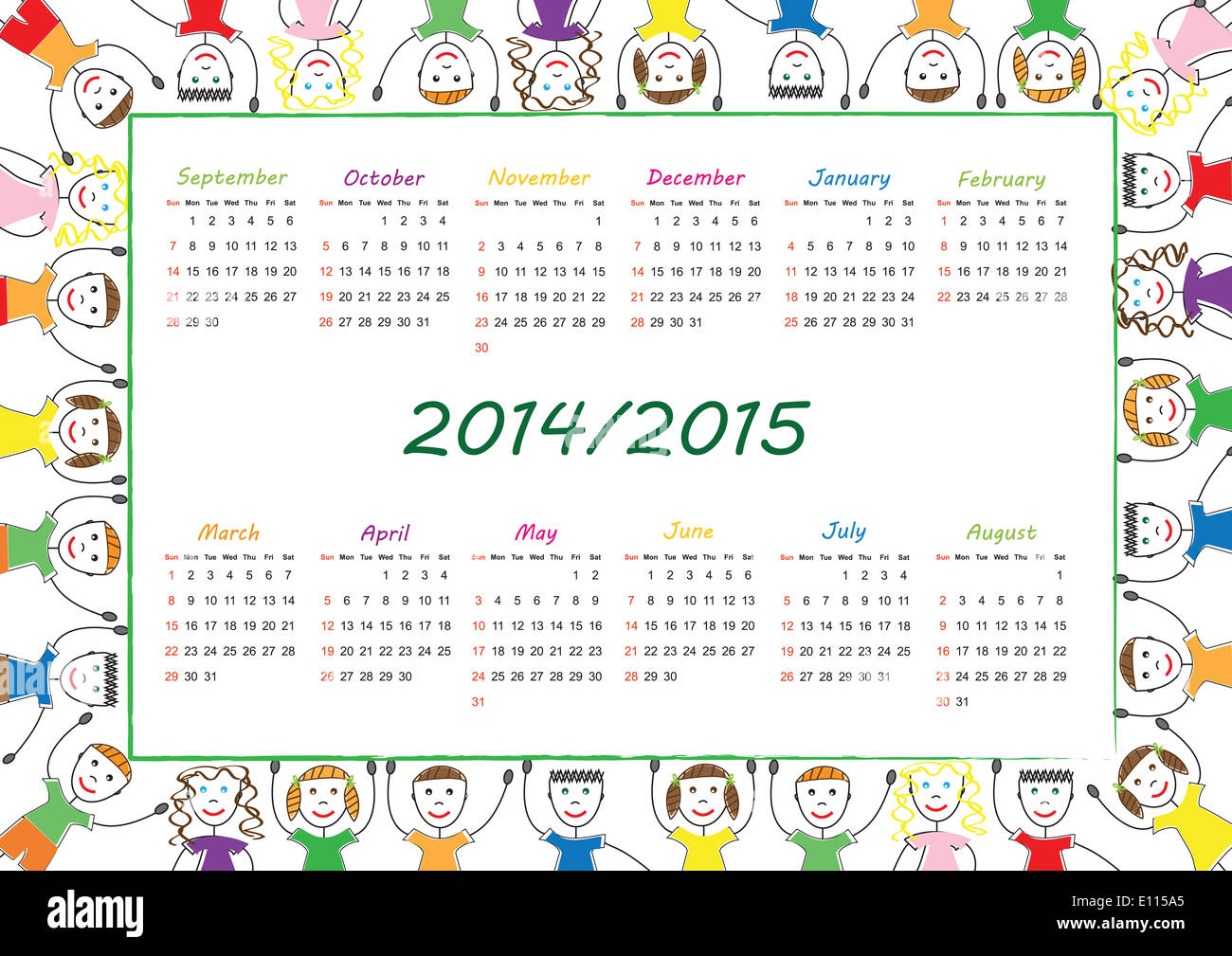 School Calendar On Years 14 And 15 Stock Photo Alamy