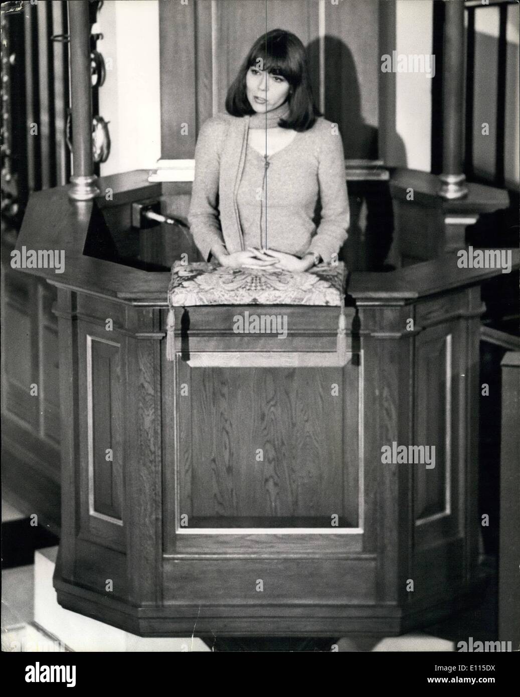 Jan. 01, 1976 - Actress Diana Rigg in the Pulpit: Actress Dianna Rigg who starred with Patrick McNee in the television series The Avengers, looks as though she is likely to have to appear in the Divorce court, because of her love affair with Archie Sterling, husband of Charmain Stirling, niee of Princess Alice, Duchess of Gloucester, The Stirling's wedding in 1964 was one of the smartest, attended by the Queen and other members of the Royal Family. Photo shows Actress Diana Rigg speaking from the pulpit of St Stock Photo