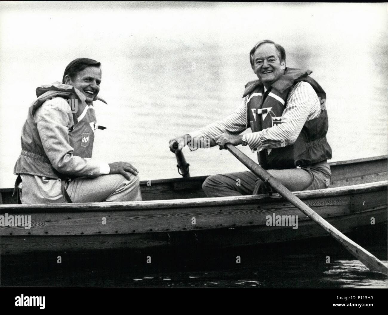 Sep. 09, 1975 - On Wednesday, Humphrey was Prime Minister Palme;s guest at Harpsund, taking turns at the Oars in the Rowboat, where so many Statesmen have Blistered their hands. Stock Photo