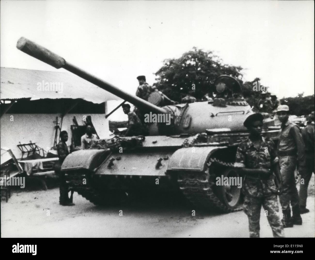 Jan. 01, 1976 - Soviet Tanks and planes in action in Angola. Photo shows a Soviet T-54 tank on show in the Angolan capital of Luanda where Russian made weapons were included in a military parade staged by the M.P.L.A. Stock Photo
