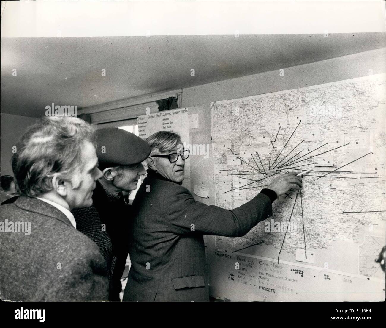 Feb. 02, 1976 - The Miner's Strike; Phot Shows Bert Golding with glasses who is responsible for all pickets from the Kent area Stock Photo