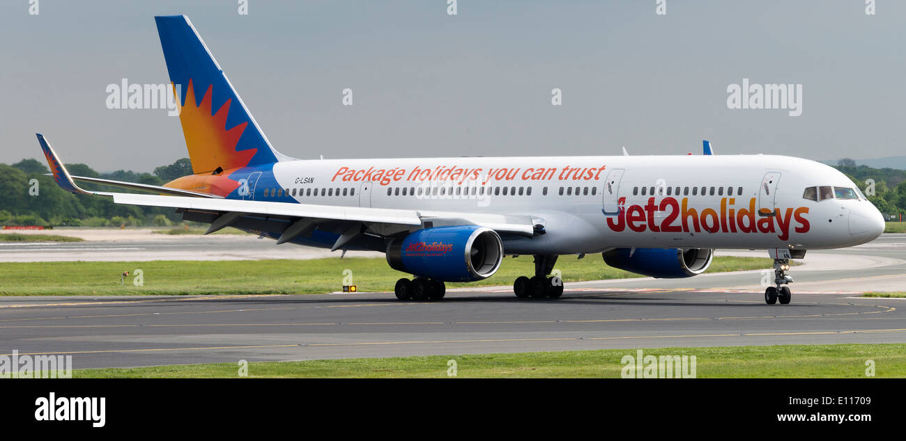 Jet2.Com Boeing 757-200 Series Airliner G-LSAN Taxiing at Manchester International Airport England United Kingdom UK Stock Photo