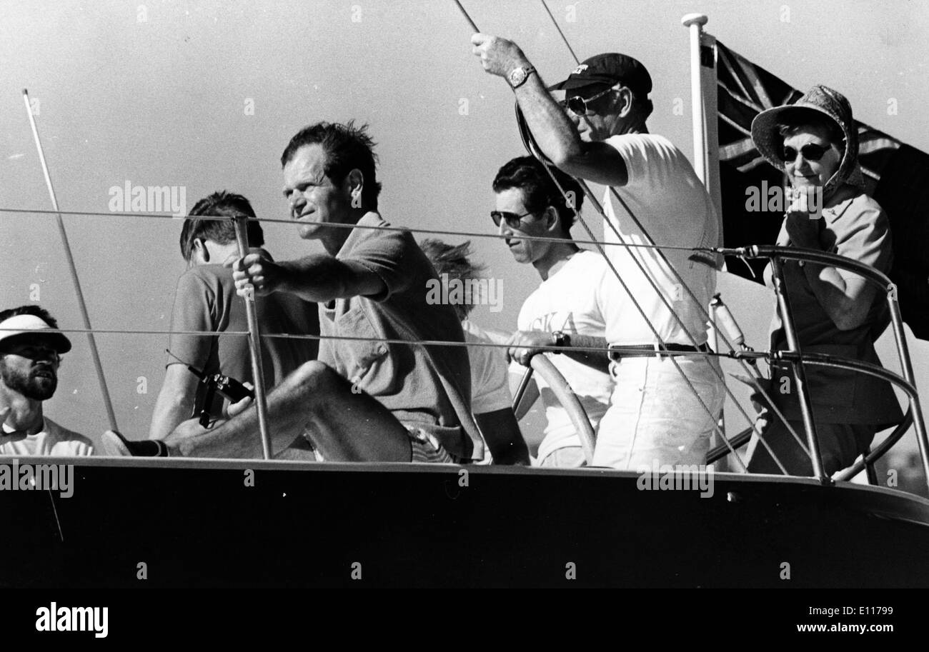 Prince Charles and friends on boat ride Stock Photo