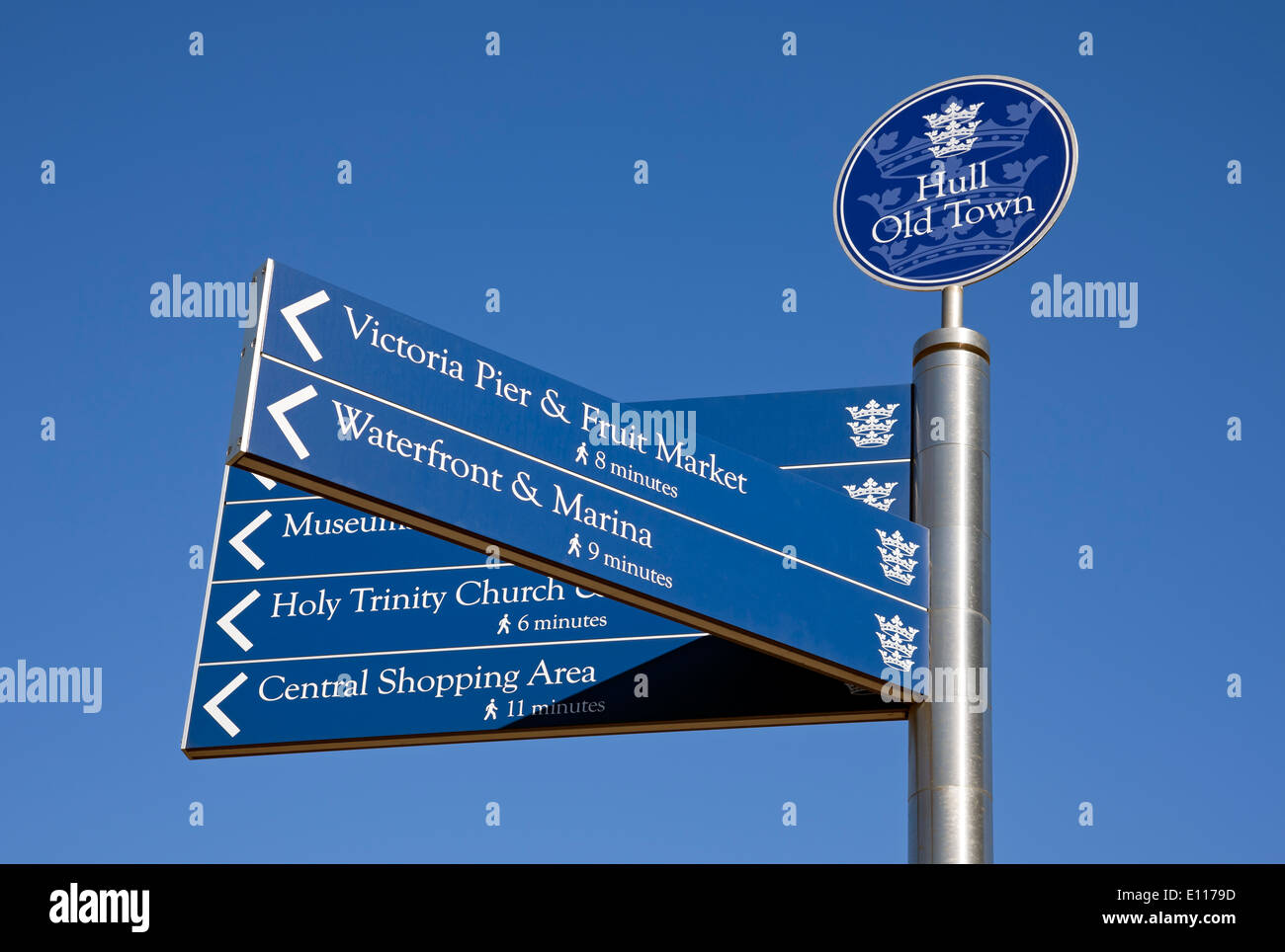Close up of tourist visitor information sign signs signpost in the Old Town Kingston-upon-Hull East Yorkshire England UK United Kingdom Britain Stock Photo
