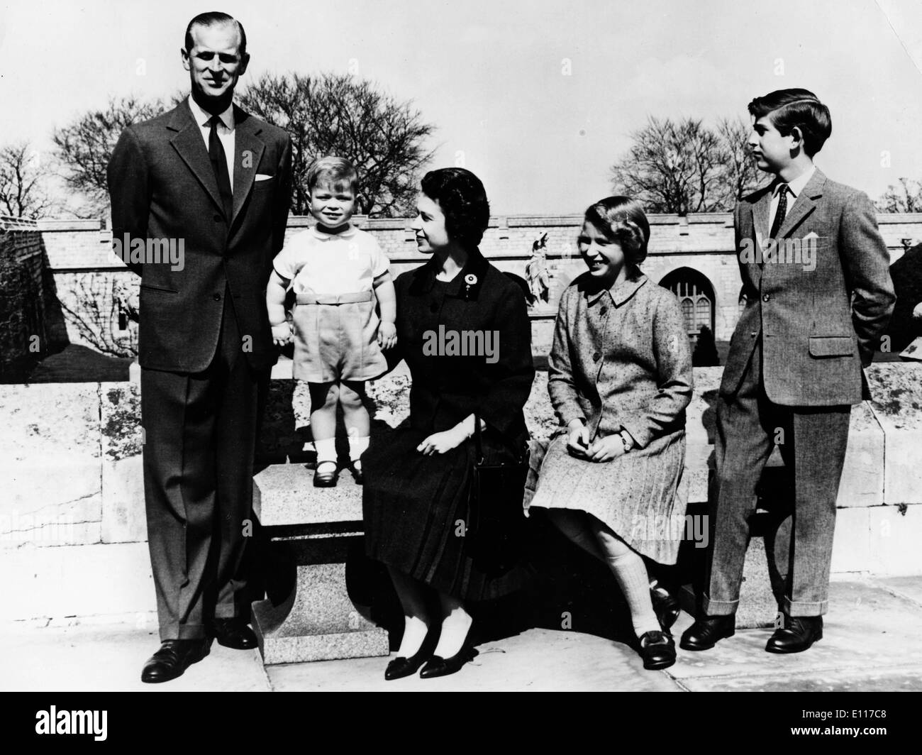 Queen Elizabeth II Prince Philip and family Stock Photo