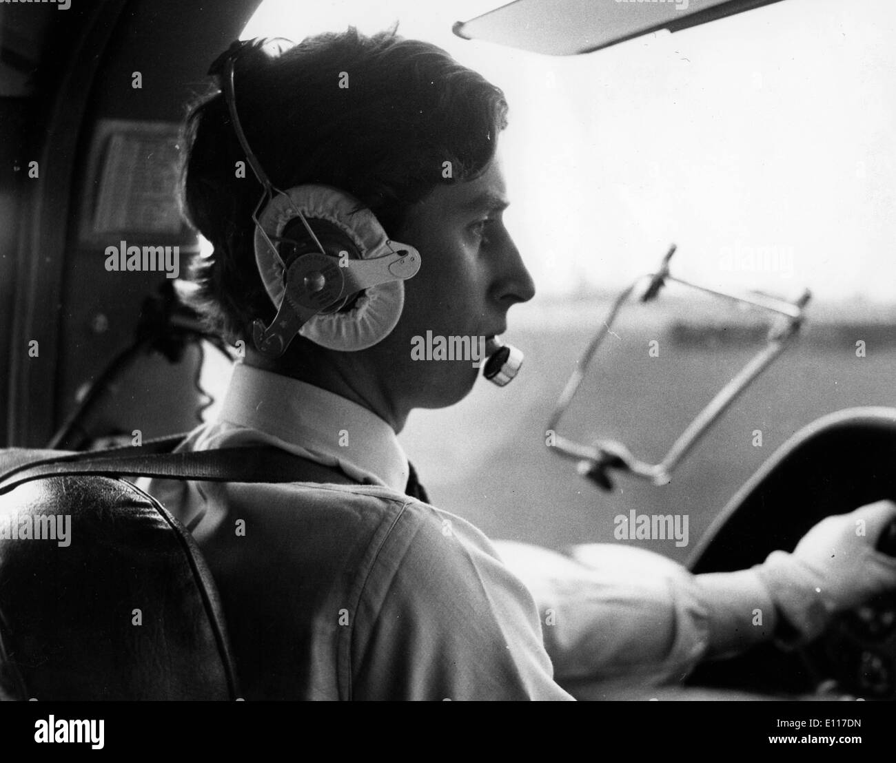 Prince Charles flying a Basset aircraft Stock Photo
