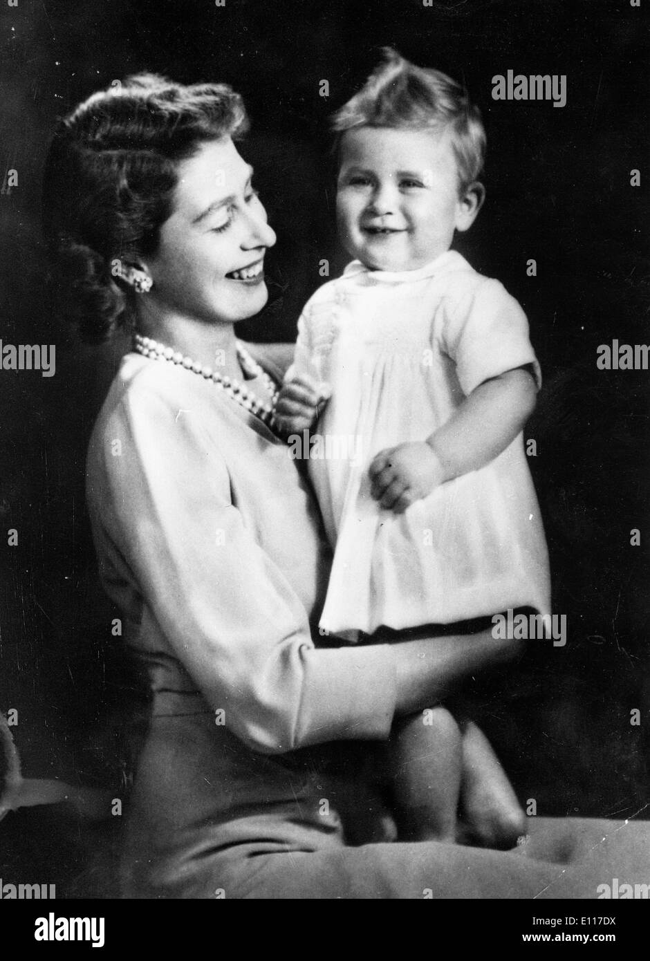 Queen Elizabeth II with son Prince Charles Stock Photo