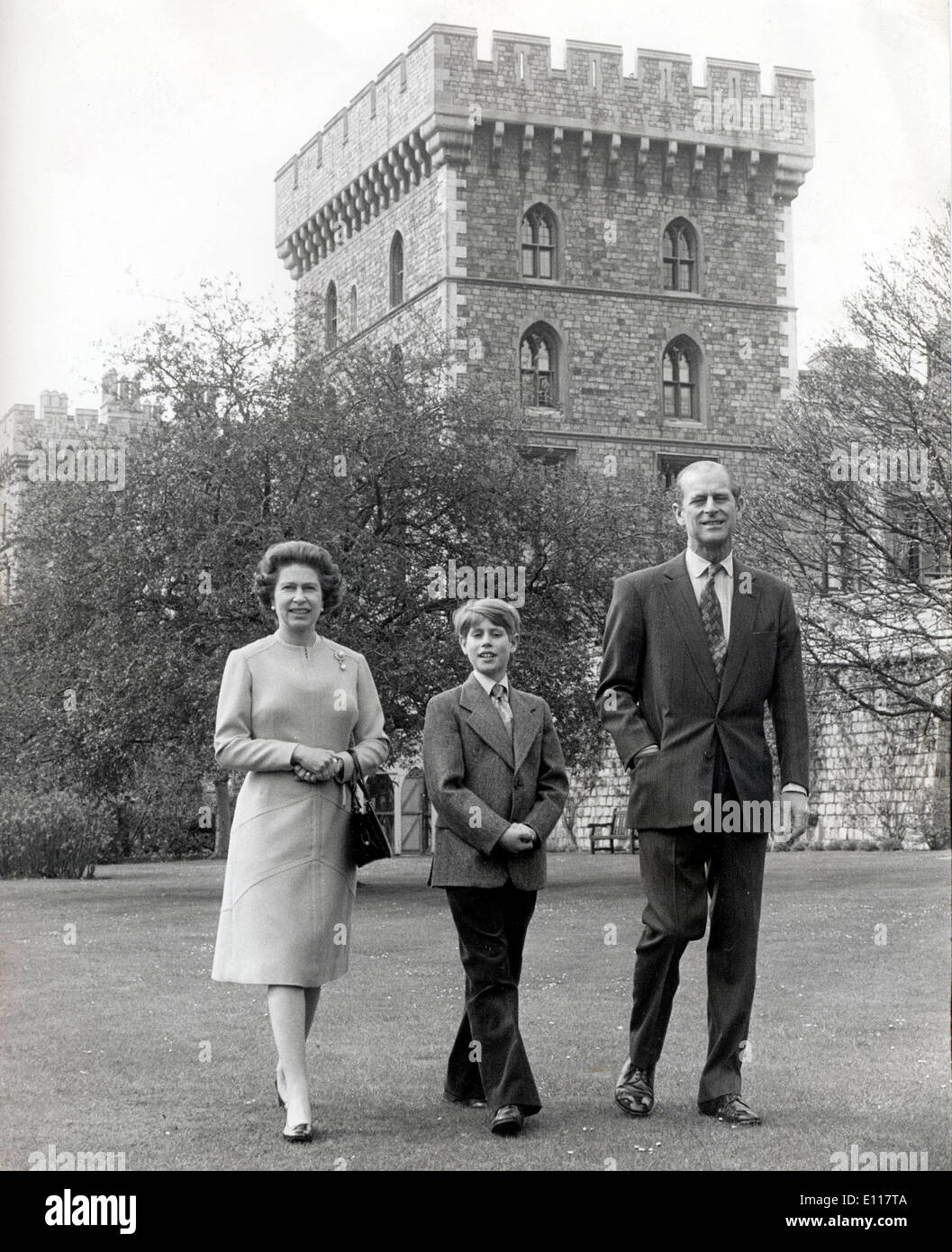 Queen Elizabeth II, Prince Philip and Prince Edward Stock Photo