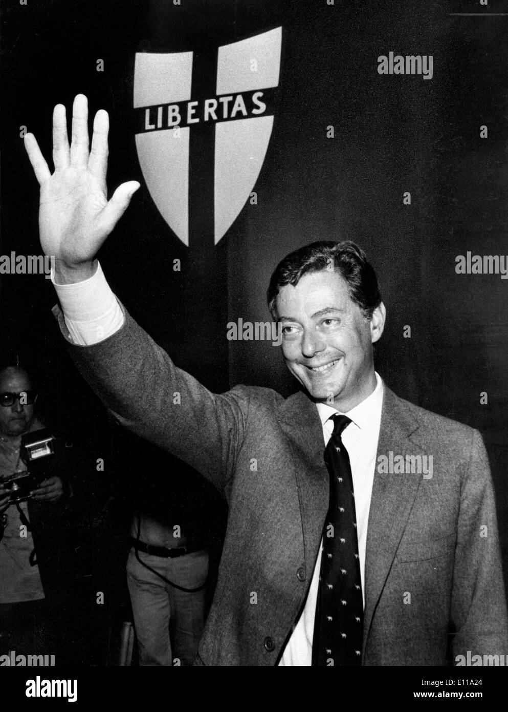 Jun 01, 1976; Turin, Italy; The businessman UMBERTO AGNELLI, the brother of Gianni, the greatest shareholders of the FIAT, the cars manufactoring in Turin, held his first rally in view of the next 20 june general election where he will take part as senator in the list of the D.C. (the Christian Democrat Party). The picture shows Agnelli during the rally. Stock Photo