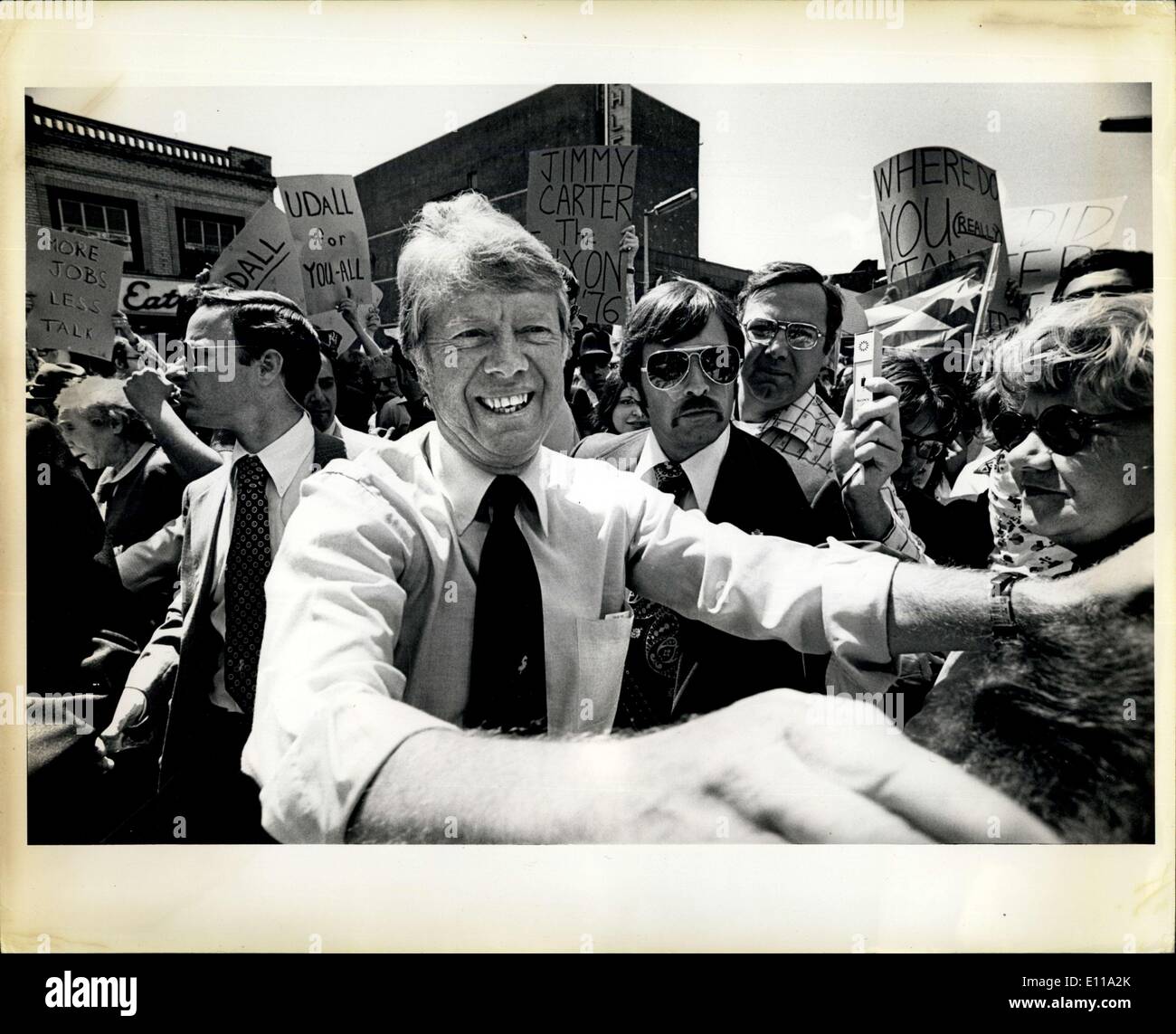 Jun. 05, 1976 Jimmy Carter Electioneering and anti Carter pickets