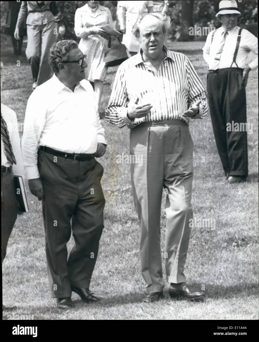 Jun. 06, 1976 - Dr. Kissinger visits Chartwell: Dr. Henry Kissinger, U.S.Secretary of State, who has been on a brief visit to London, this morning went by helicopter to Chartwell, the Westerham, Kent, home of the late Sir Winston Churchill. Dr. Kissinger was accompanied by his second wife, Nancy, and 15 years old son, David. Photo shows pictured in the grounds of Chartwell today are Dr. Henry Kissinger, talking with Sir Christopher Soames. Stock Photo