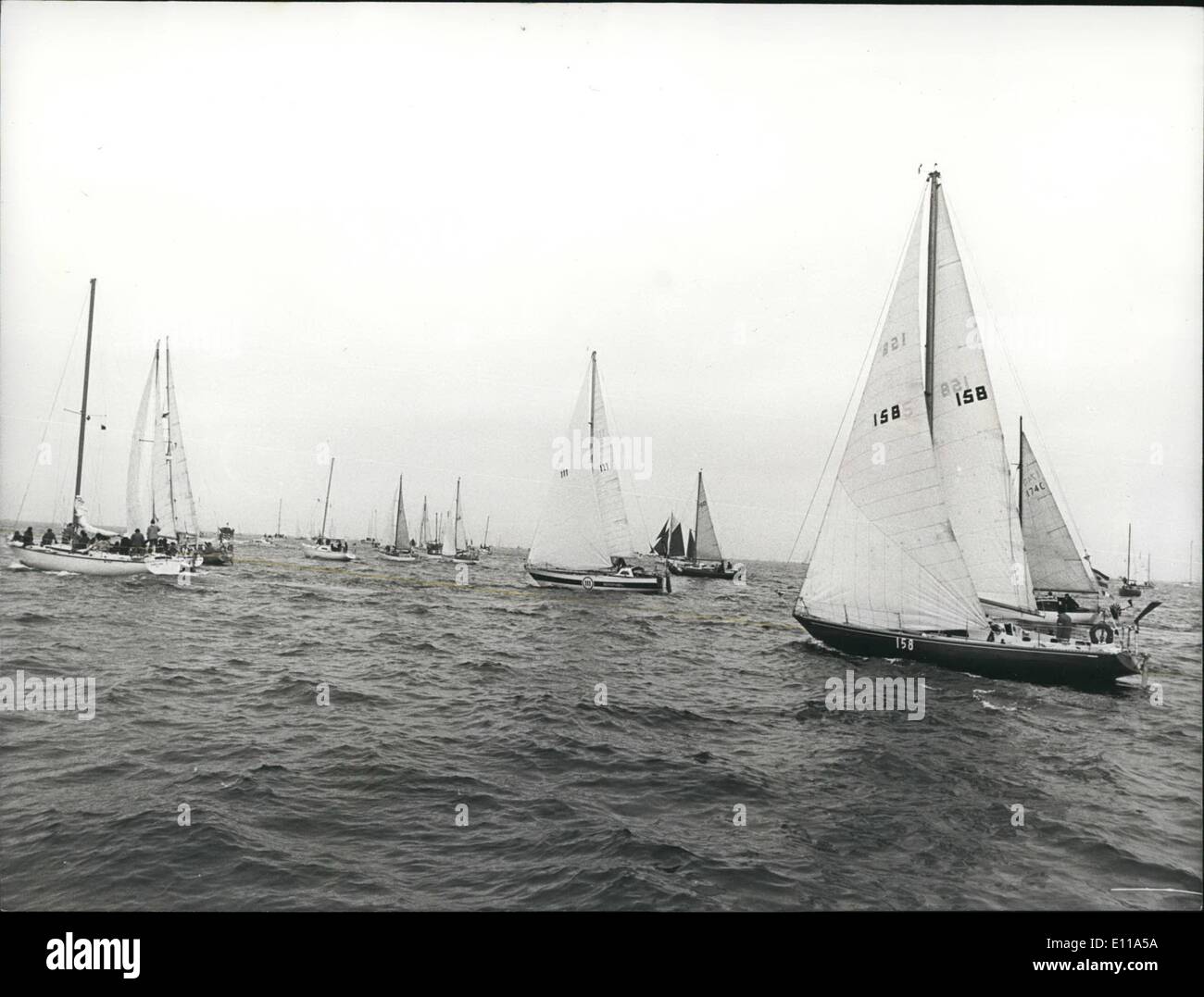 Jun. 06, 1976 - The start of the fifth single handed translating yacht race. The most spectacular fleet of one man yachts started out from Plymouth of Saturday ,June 5th, for the fifth Observer single handed Transatlantic race of 3,000 miles to Newport, Rhode Island. There were 125 yachts competing in the race. Stock Photo