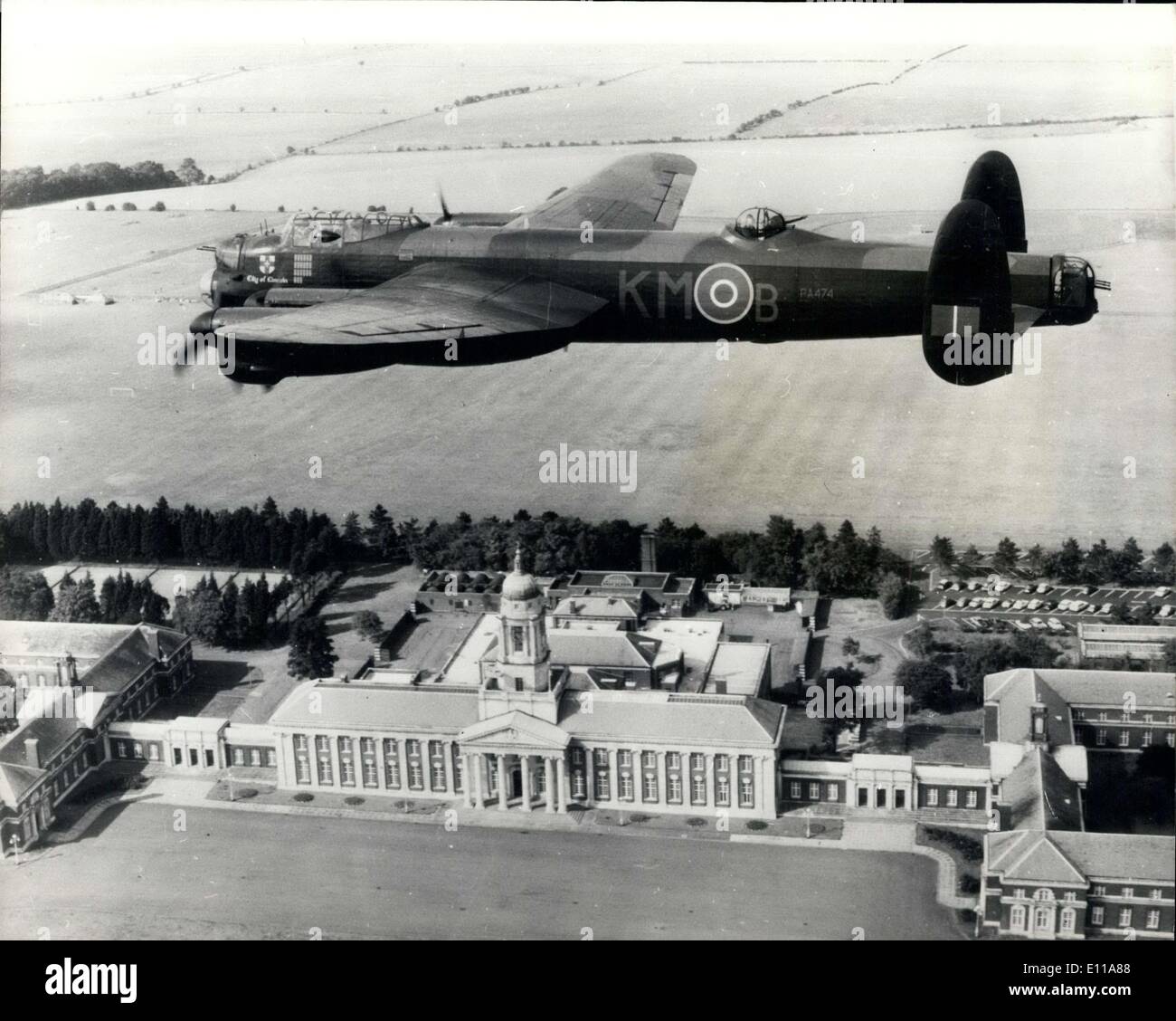 Sep. 27, 1976 - The Last Flying Lancaster Of The Raf Flies Past In Salute. Photo shows The last flying Lancaster of the Royal Air Force flies past in salute at the RAF College Cranwell to mark the last flight of her most successful show season. In a six-month season for 1976 the Lancaster has appeared at 65 air shows giving nostalgic thrills to an estimated one-and-a-half million aviation enthusiasts. Stock Photo
