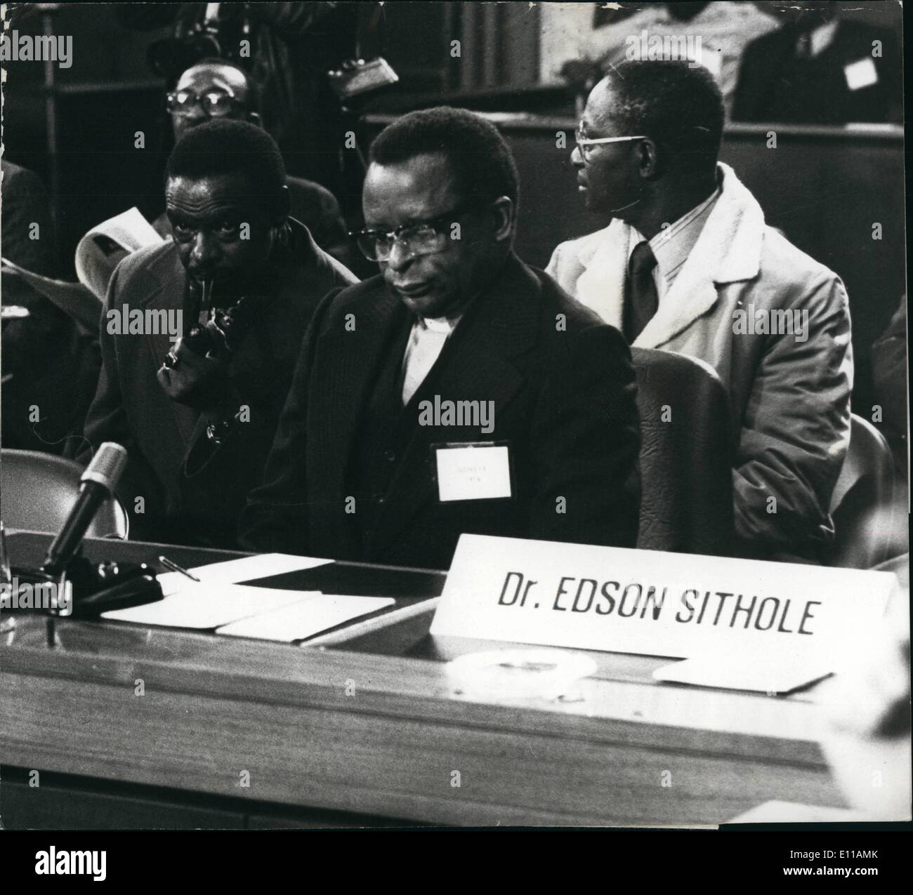 Oct. 10, 1976 - The Rhodesia Conference In Geneva. Photo Shows The delegation of the exiled wing of the African National Council, headed by Bishop Muzorewa (center) at the opening session of the conference in Geneva. Stock Photo