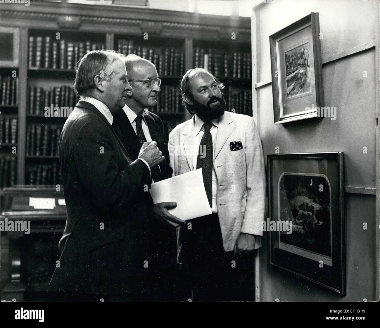 Jul. 07, 1976 - AN EXHIBITION OF PAINTING AND PRINTS AS PART OF THE CAMPAIGN TO SAVE CANTERBURY CATHEDRAL: As part of the campaign to save Canterbury Cathedral, an exhibition of paintings and prints is to be held in the chapter house at the Cathedral. The artists, John Doyle and Graham Clarke, are to donate a percentage of the proceeds from sales to the &pound;3 1/2 million appeal which now stands at more than &pound;2 million. Today a preview of the exhibition was held at Lambeth Palace. The exhibition in the Chapter House at Canterbury Cathedral will be show from July 25th to Sept, 3rd Stock Photo