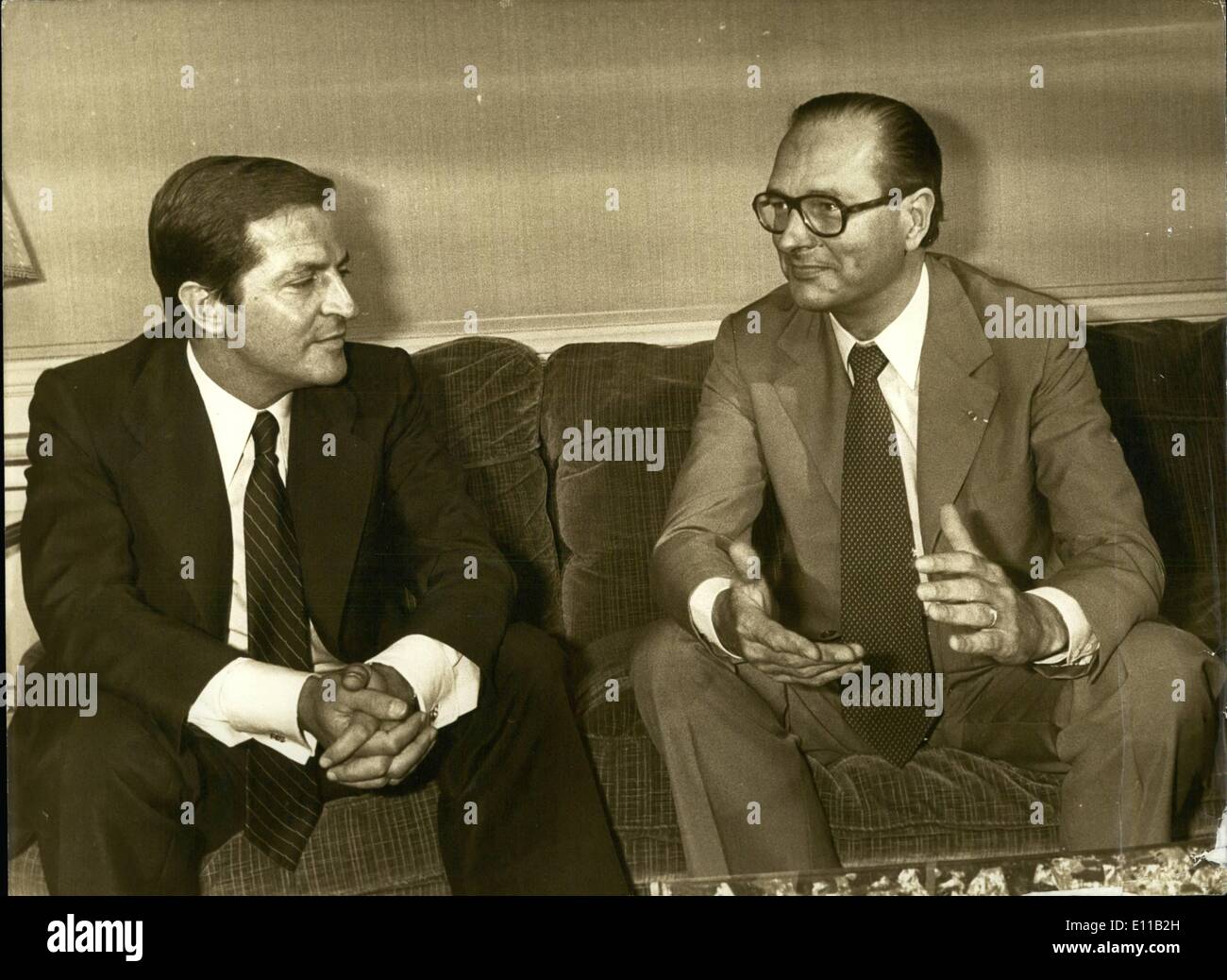 Jul. 07, 1976 - Making a brief trip to Paris, Adolfo Suarez, the new head of the Spanish government, met with Jacques Chirac at Stock Photo