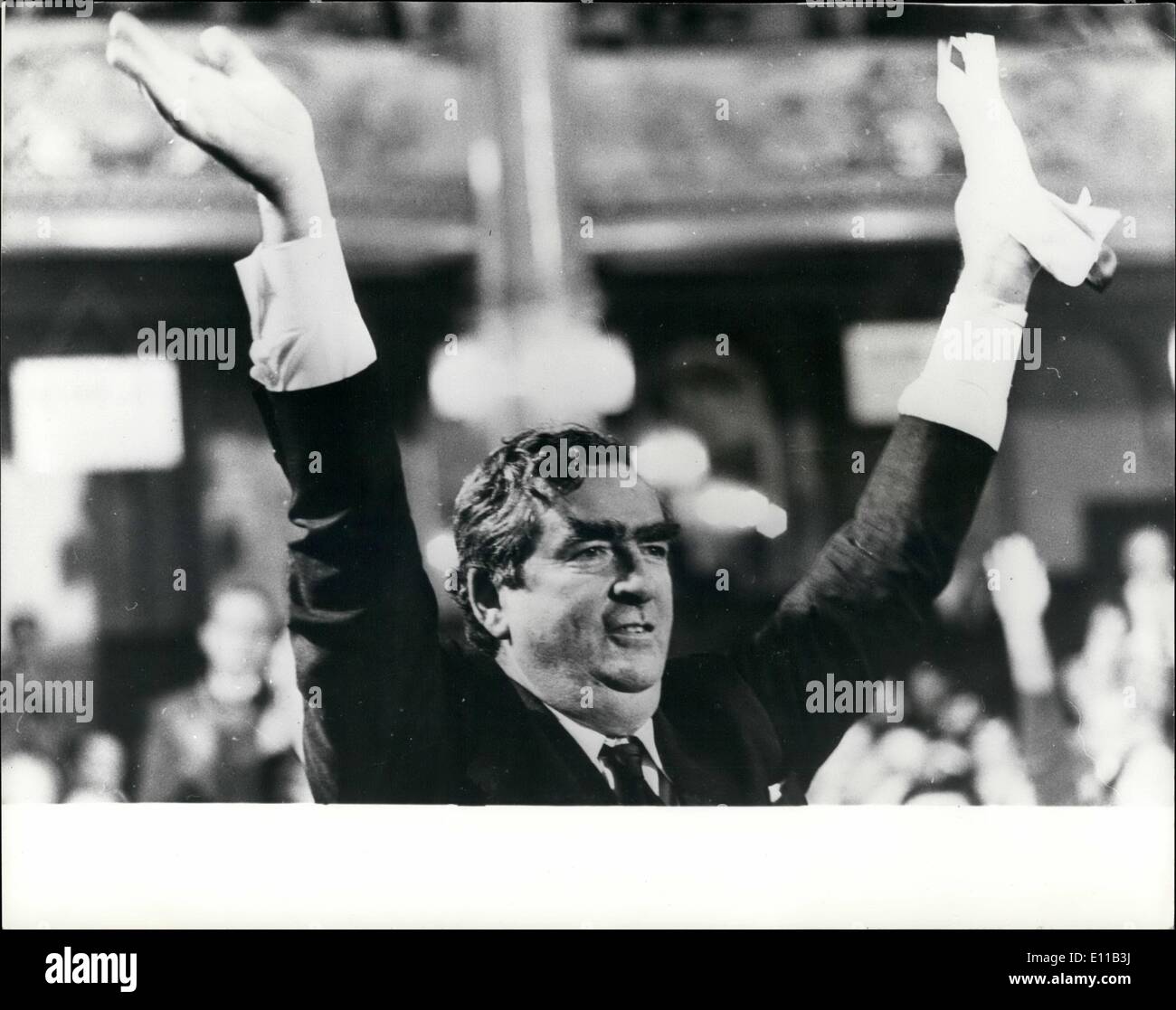 Oct. 10, 1976 - Chancellor Healey Wins labour Backing For The Defence Of Sterling: Mr. Denis Healey, the Chancellor of the Exchequer, faced left-wing critics at the Labour Party annual conference in Blackpool yesterday with a blunt defence of the Government's economic strategy and measures taken this week to support the pound. After he had out-shouted the jears of the Left-wing, the Chancellor, who had flown to Blackpool to make an impassioned demand to the party for loyalty in his defence of sterling, won the majority support. photo shows. Mr Stock Photo