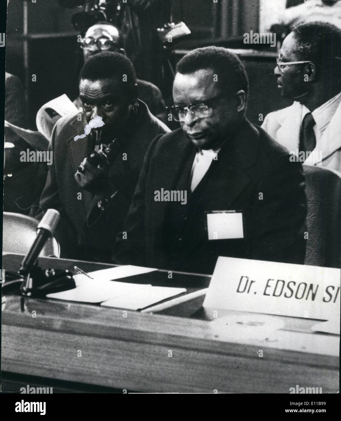 Nov. 11, 1976 - THE RHODESIA CONFERENCE IN GENEVA: PHOTO SHOWS The delegation of the exiled wing of the African National Council, headed by Bishop Muzorewa (centre) at the opening session of the conference in Geneva. Stock Photo