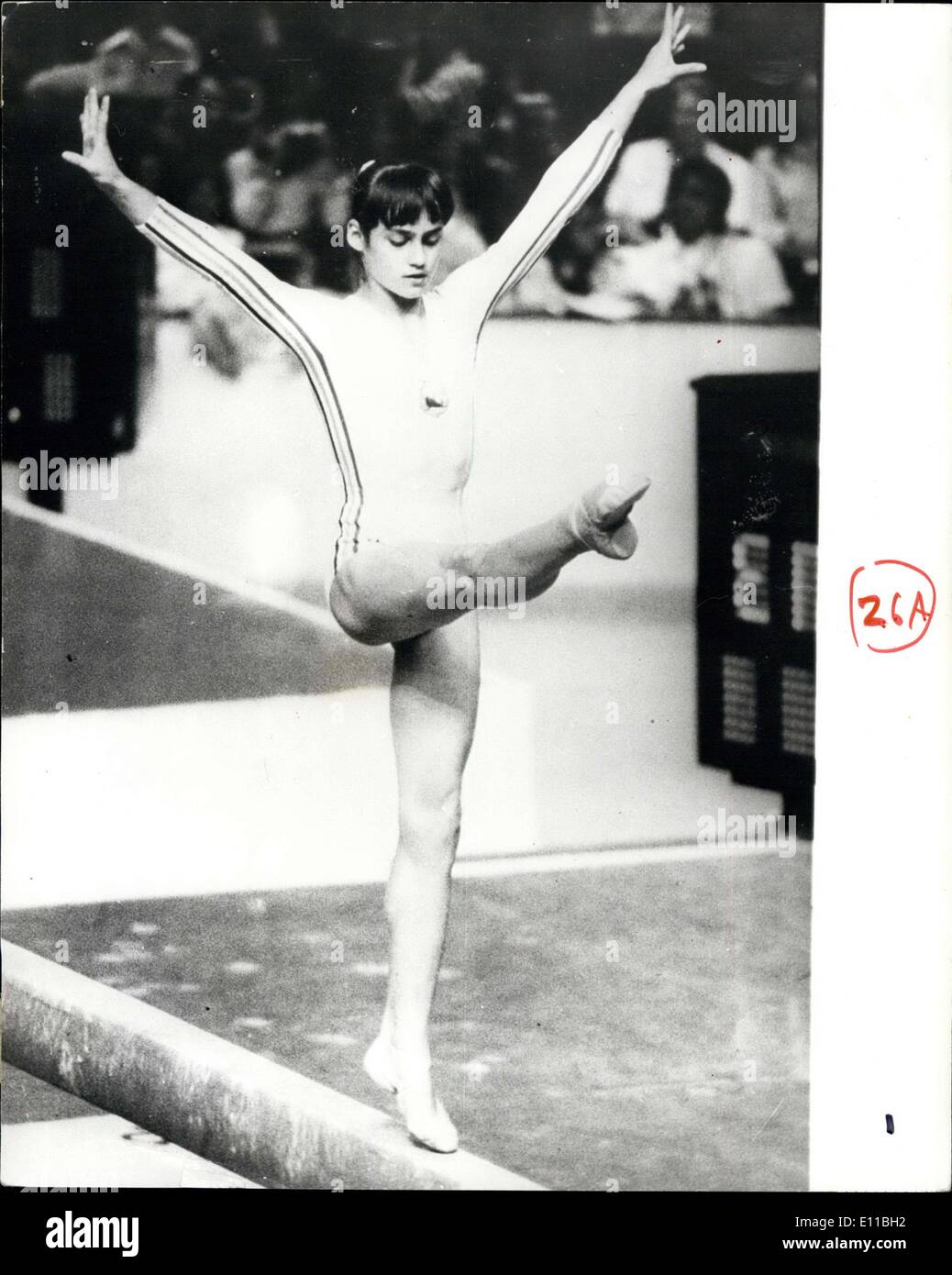 Jul. 23, 1976 - Nadia Comaneci Wins Her Third Gold On The Beam: Photo shows Nadia Comeneci the 14 year old Rumanian gymnastic star seen performing on the beam in which she won the gold - at the Olympic games in Montreal. Stock Photo